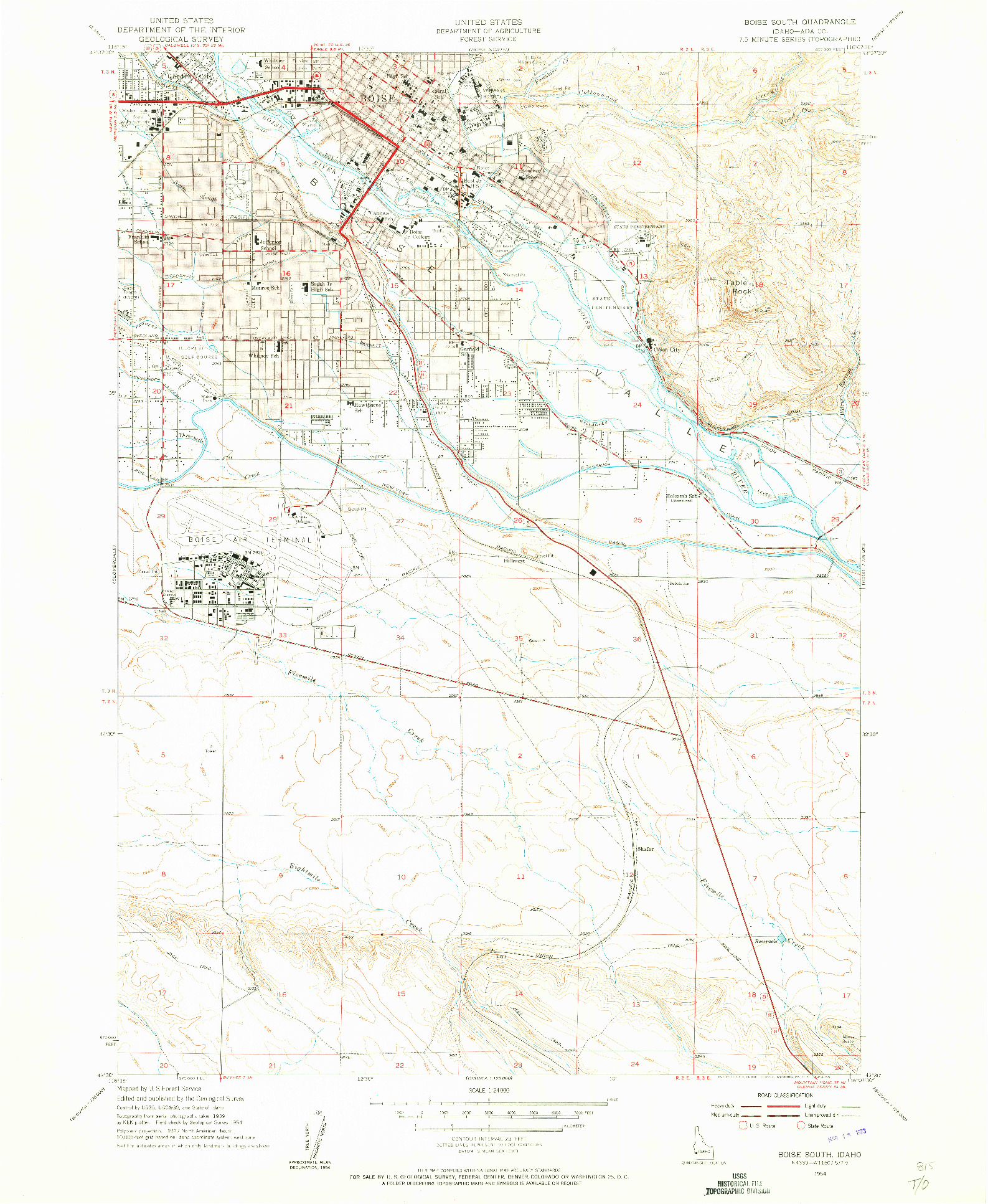 USGS 1:24000-SCALE QUADRANGLE FOR BOISE SOUTH, ID 1954