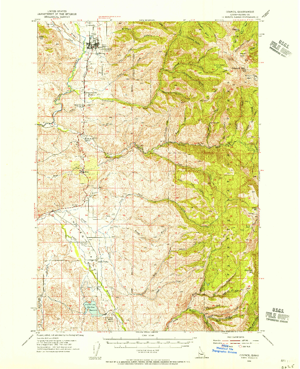 USGS 1:62500-SCALE QUADRANGLE FOR COUNCIL, ID 1954