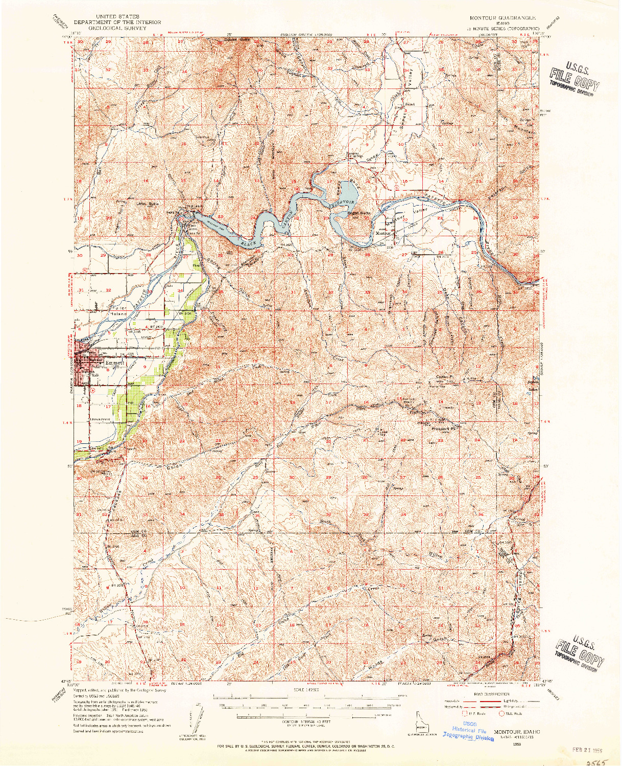 USGS 1:62500-SCALE QUADRANGLE FOR MONTOUR, ID 1953