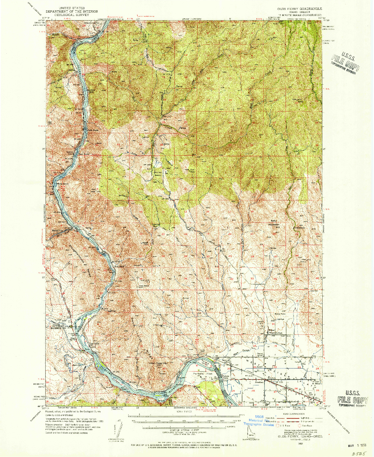 USGS 1:62500-SCALE QUADRANGLE FOR OLDS FERRY, ID 1952
