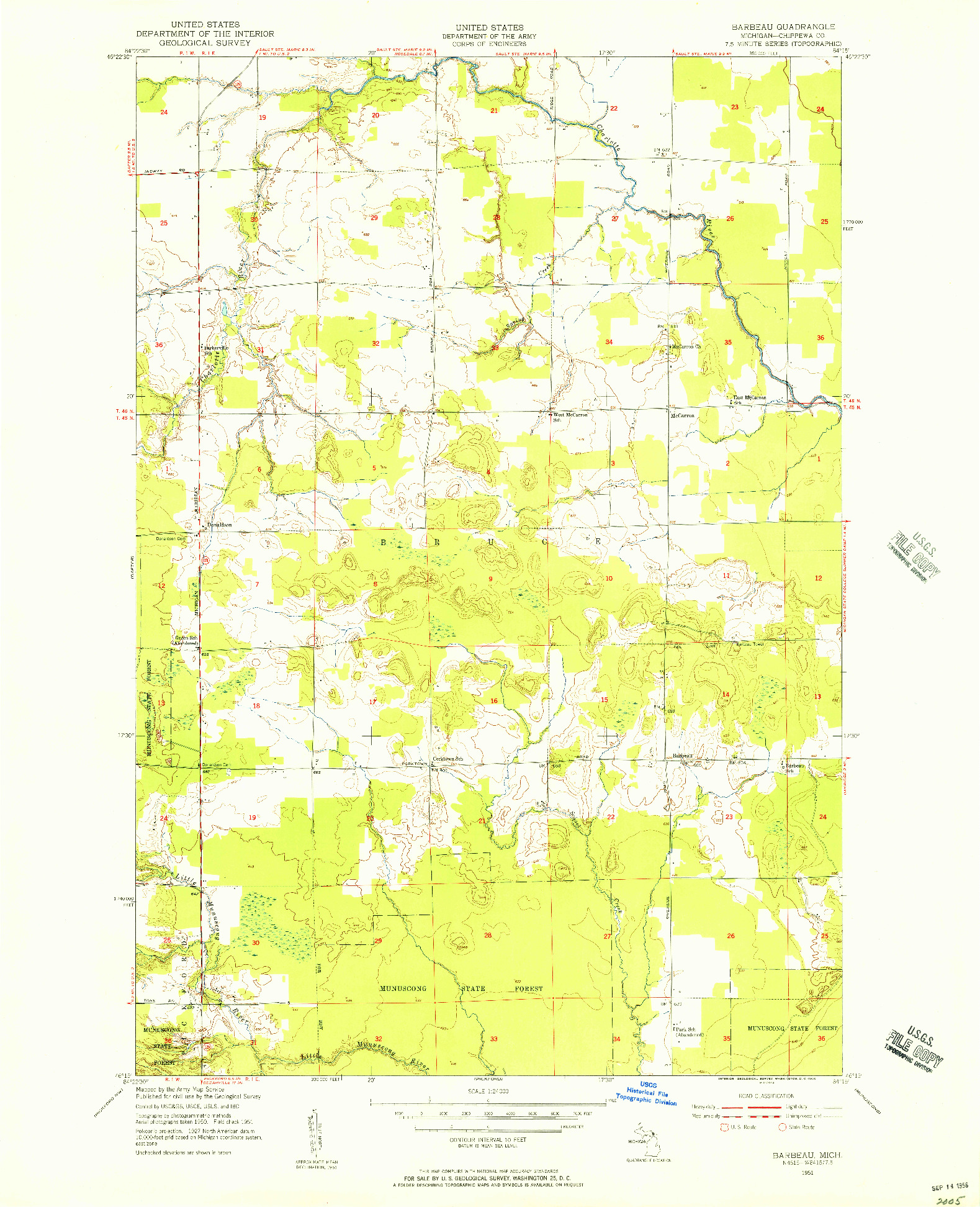 USGS 1:24000-SCALE QUADRANGLE FOR BARBEAU, MI 1951