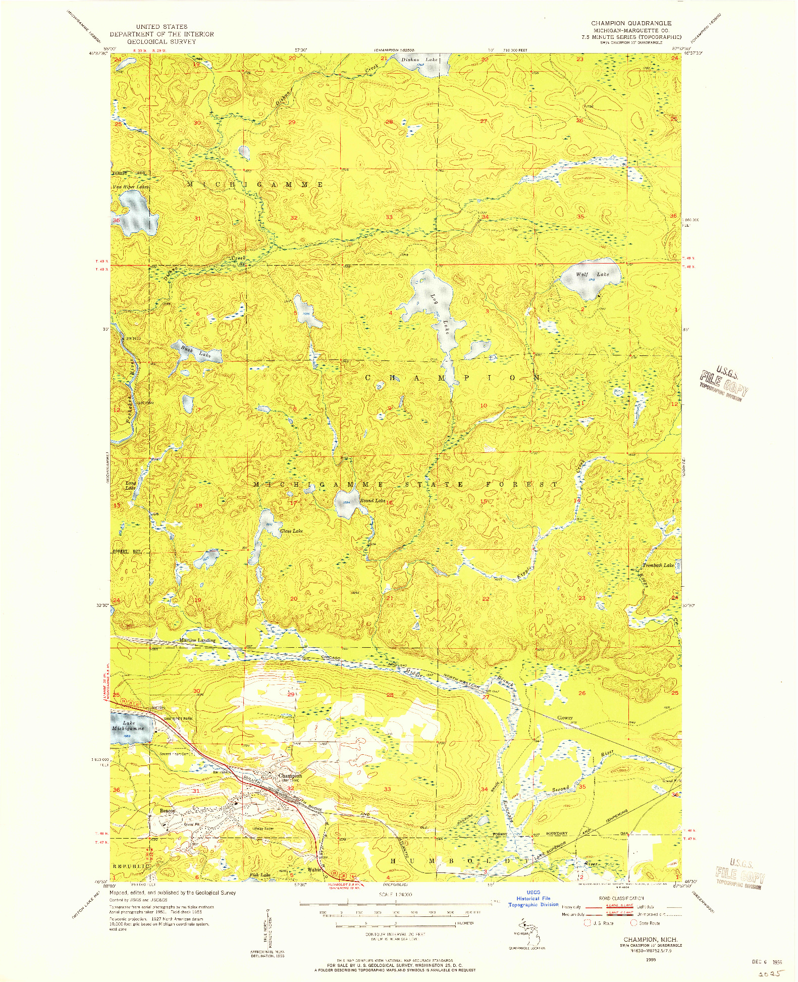 USGS 1:24000-SCALE QUADRANGLE FOR CHAMPION, MI 1955