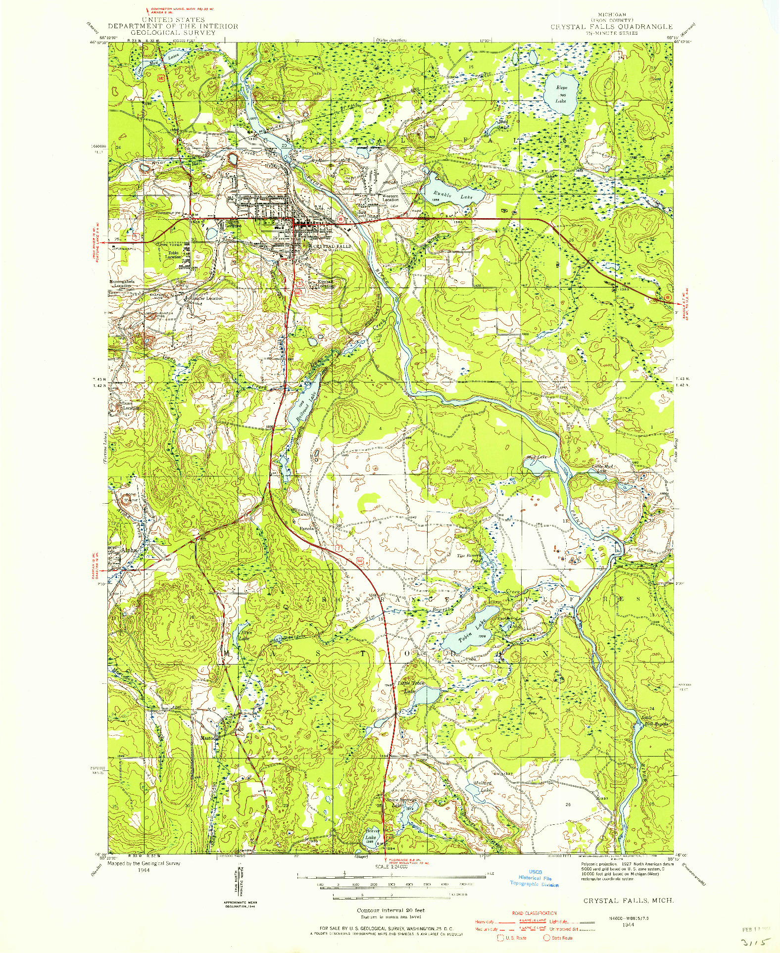 USGS 1:24000-SCALE QUADRANGLE FOR CRYSTAL FALLS, MI 1944