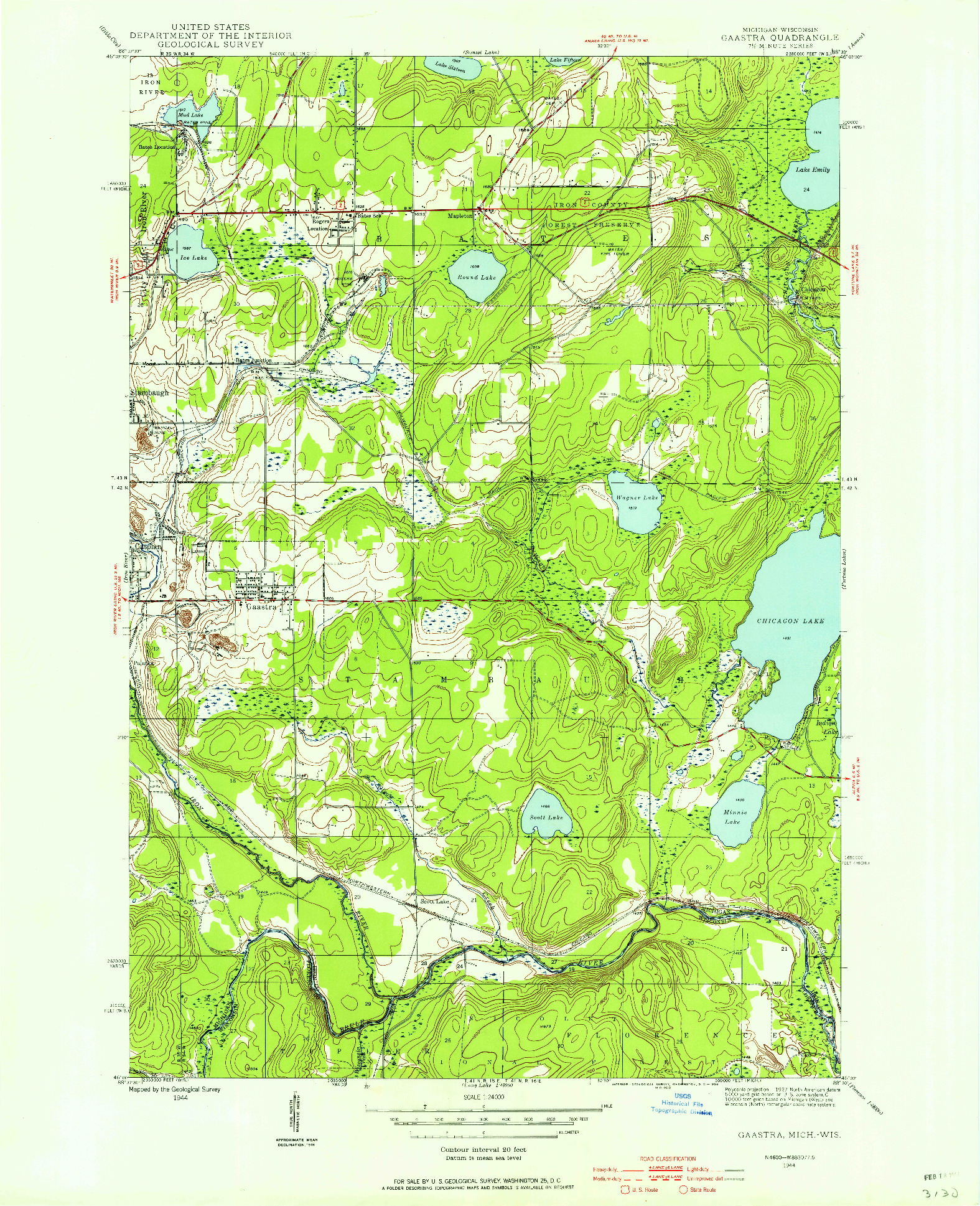 USGS 1:24000-SCALE QUADRANGLE FOR GAASTRA, MI 1944