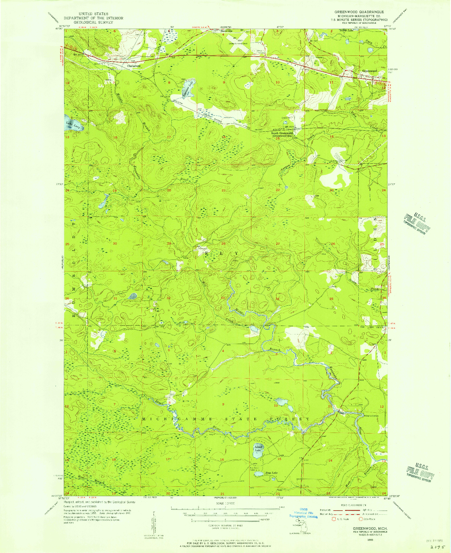 USGS 1:24000-SCALE QUADRANGLE FOR GREENWOOD, MI 1955
