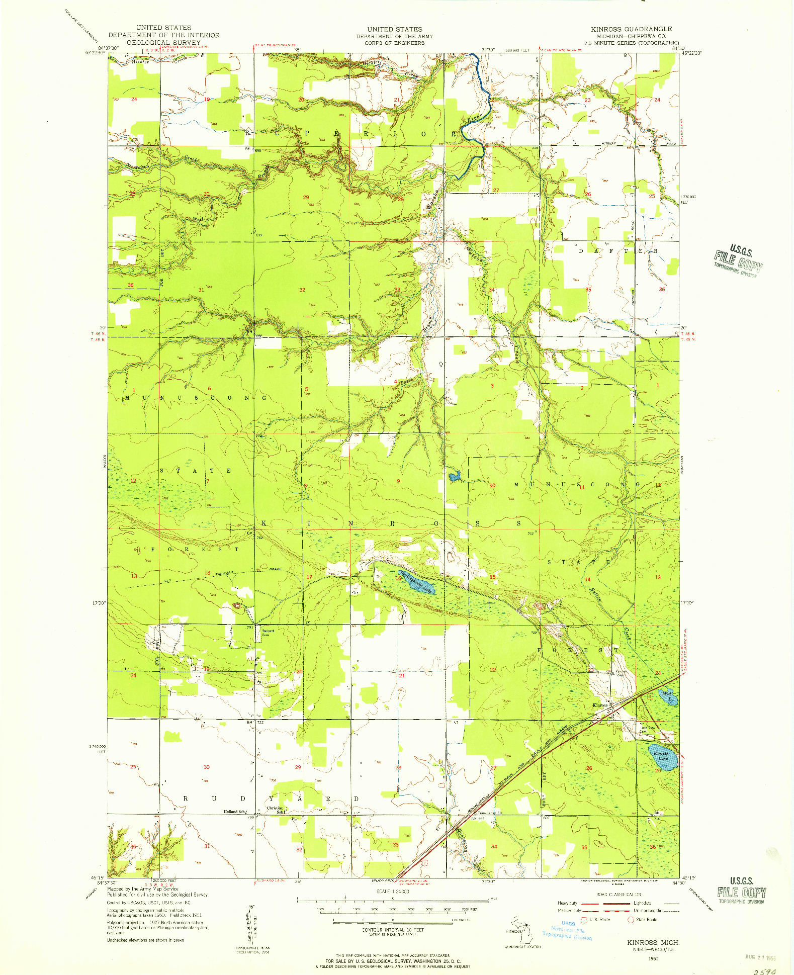 USGS 1:24000-SCALE QUADRANGLE FOR KINROSS, MI 1951