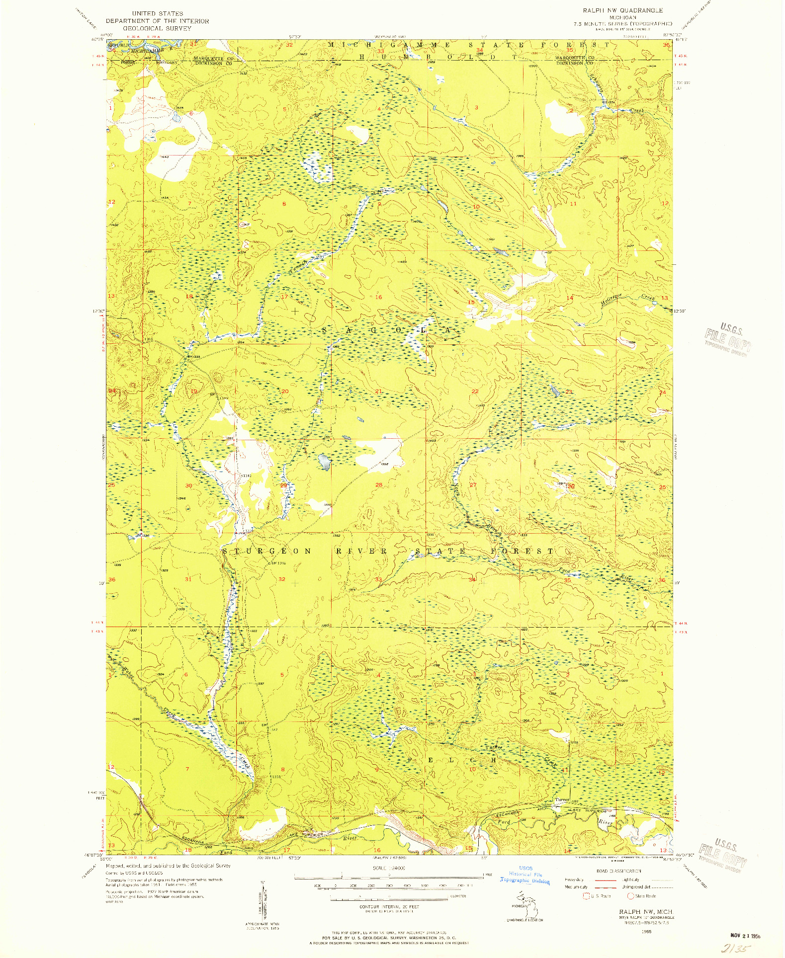 USGS 1:24000-SCALE QUADRANGLE FOR RALPH NW, MI 1955