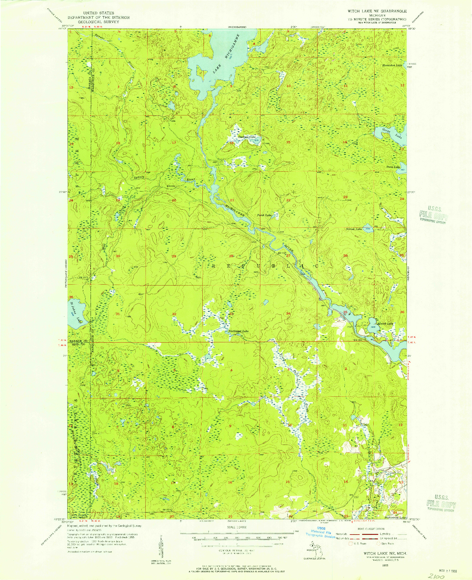 USGS 1:24000-SCALE QUADRANGLE FOR WITCH LAKE NE, MI 1955