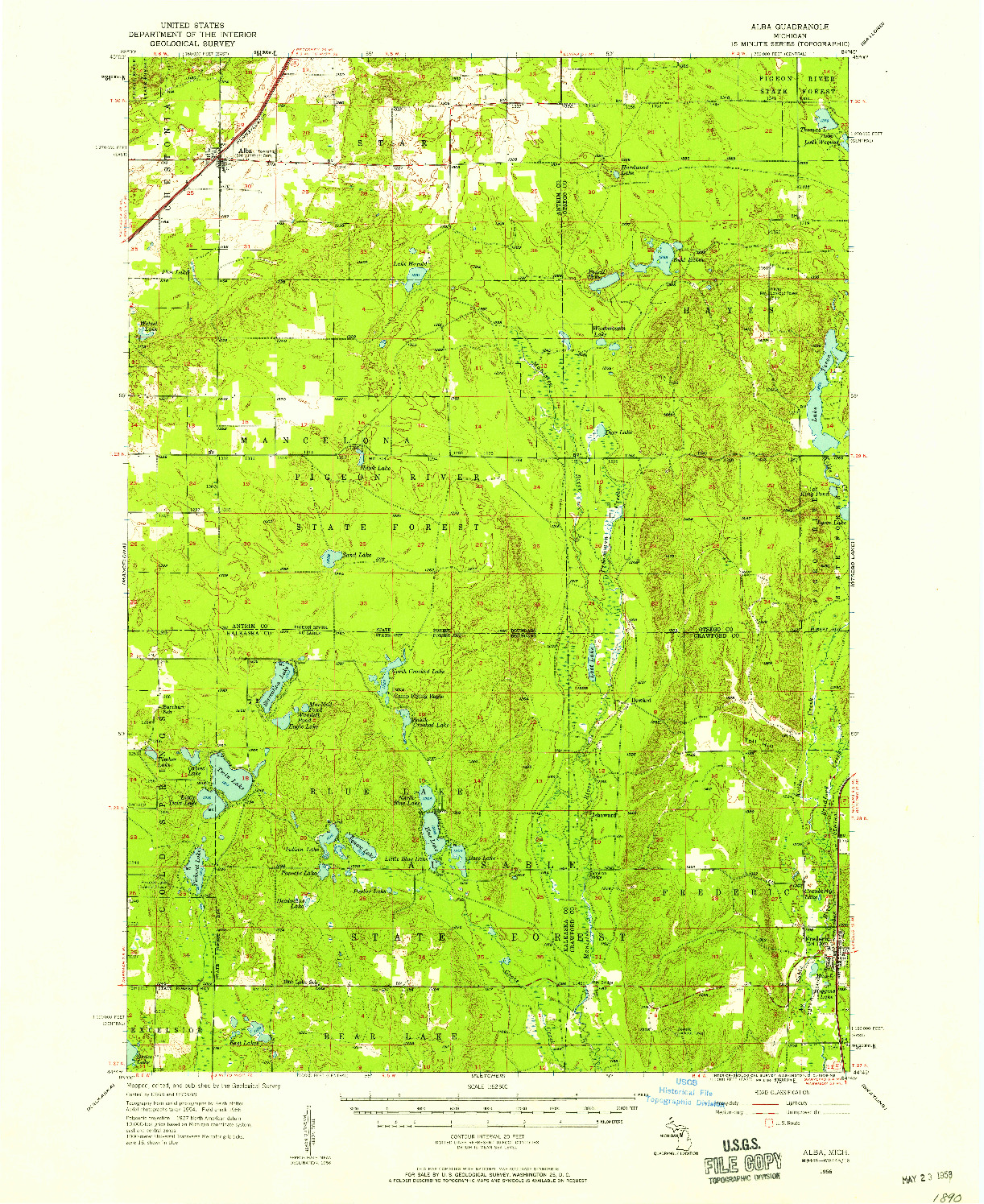 USGS 1:62500-SCALE QUADRANGLE FOR ALBA, MI 1956