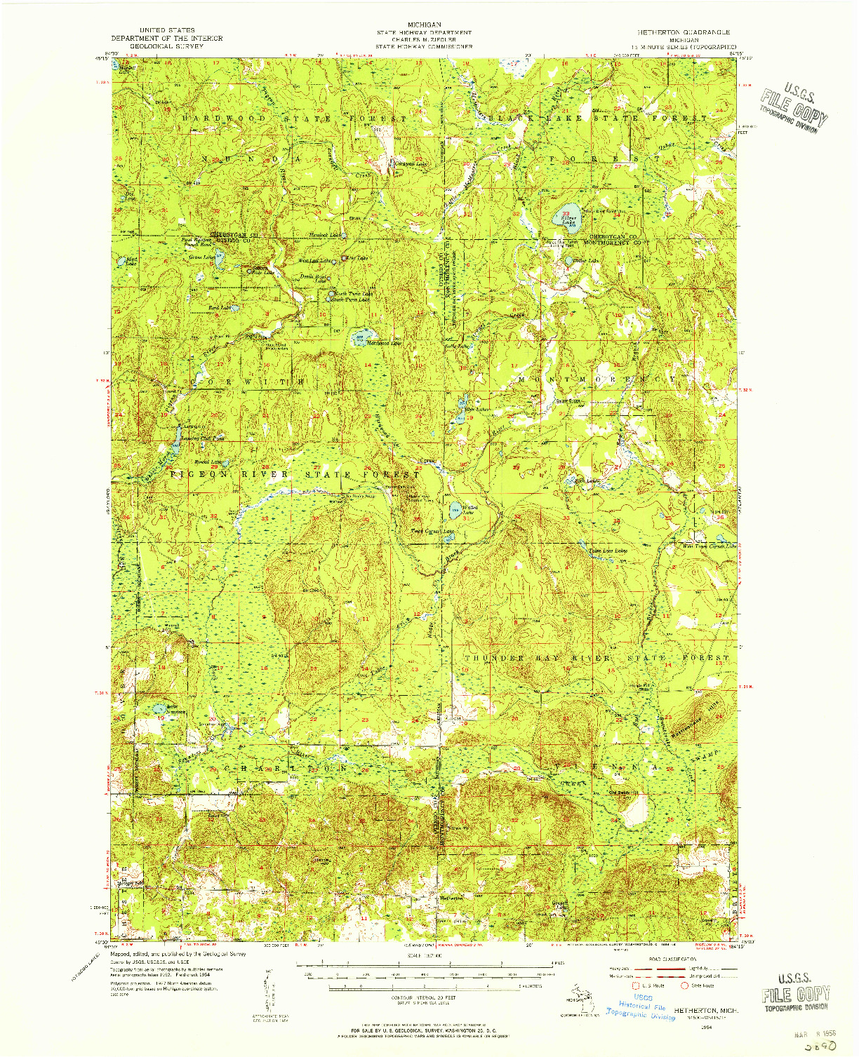 USGS 1:62500-SCALE QUADRANGLE FOR HETHERTON, MI 1954