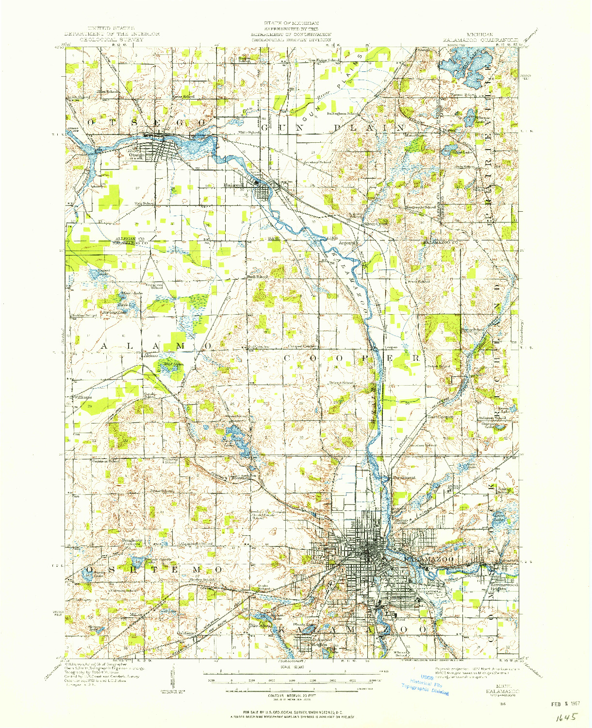 USGS 1:62500-SCALE QUADRANGLE FOR KALAMAZOO, MI 1916