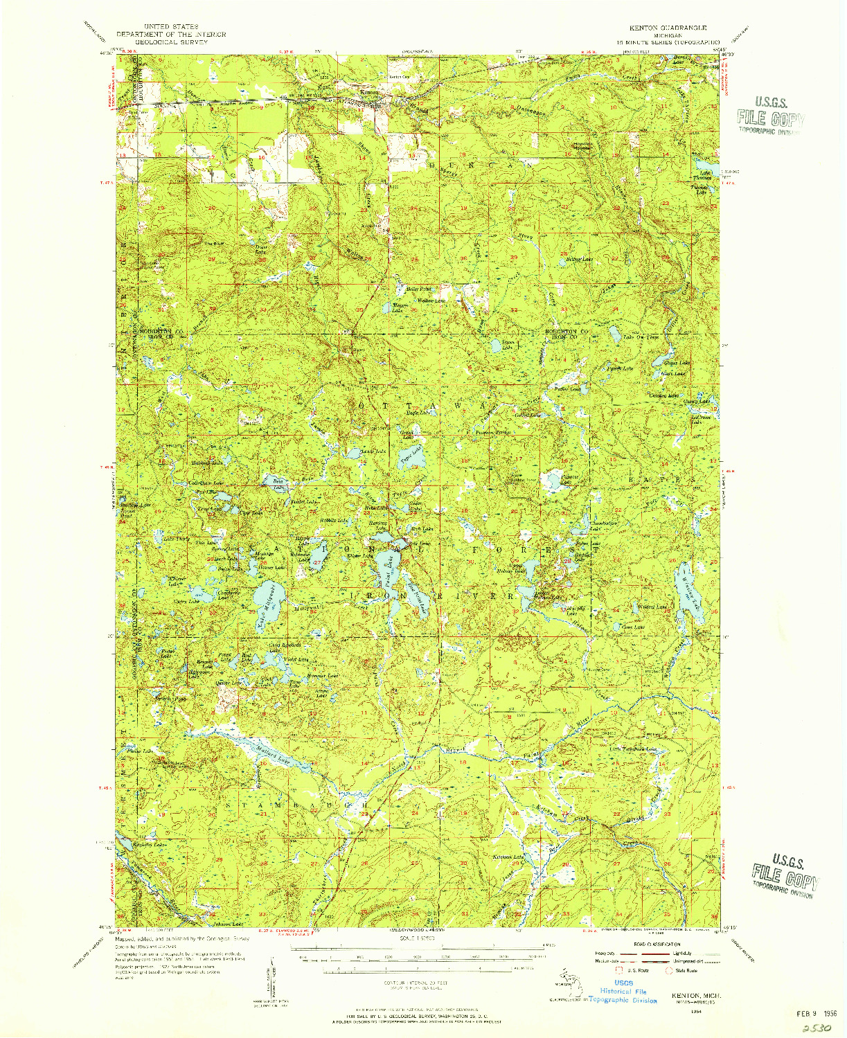 USGS 1:62500-SCALE QUADRANGLE FOR KENTON, MI 1954