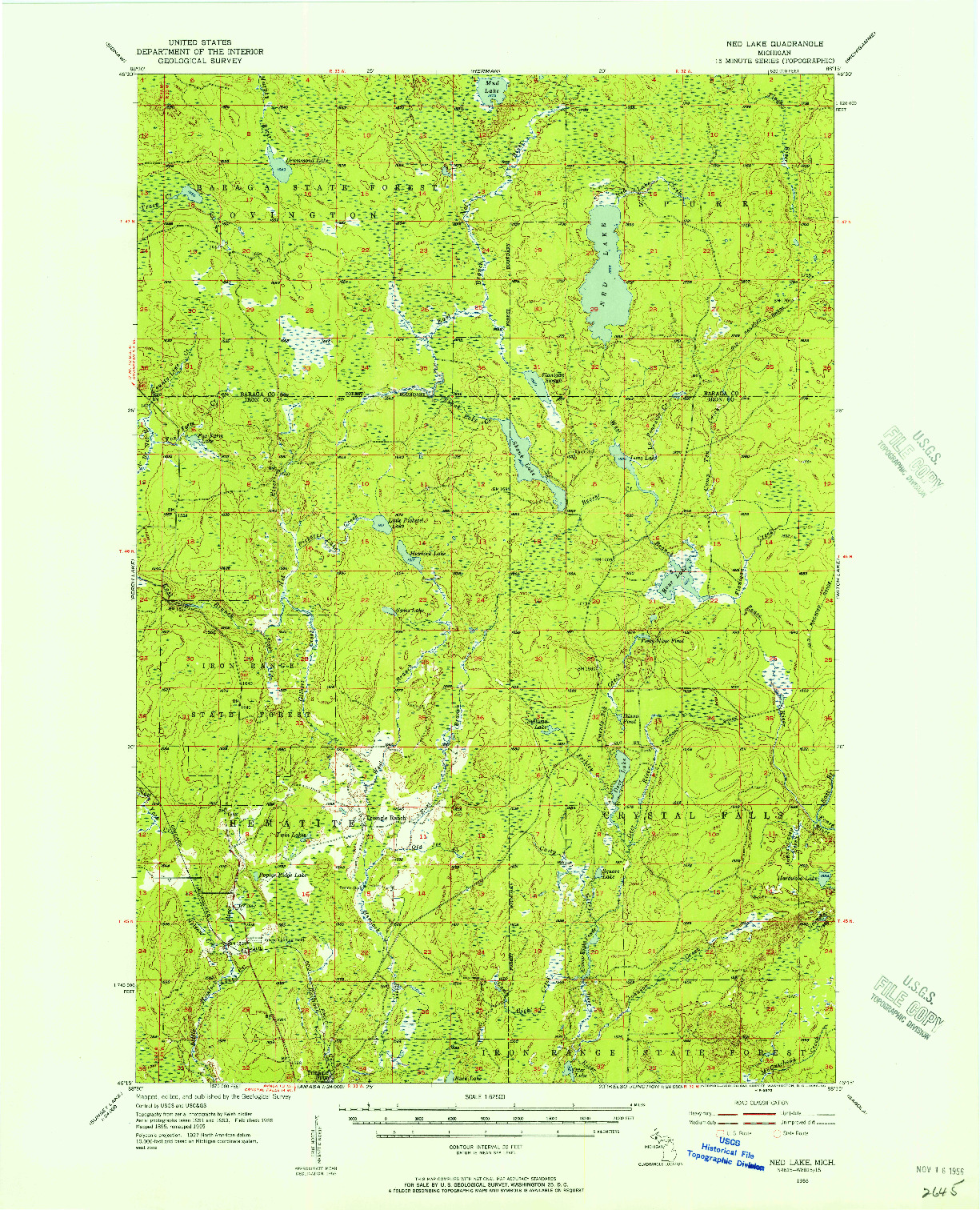 USGS 1:62500-SCALE QUADRANGLE FOR NED LAKE, MI 1955