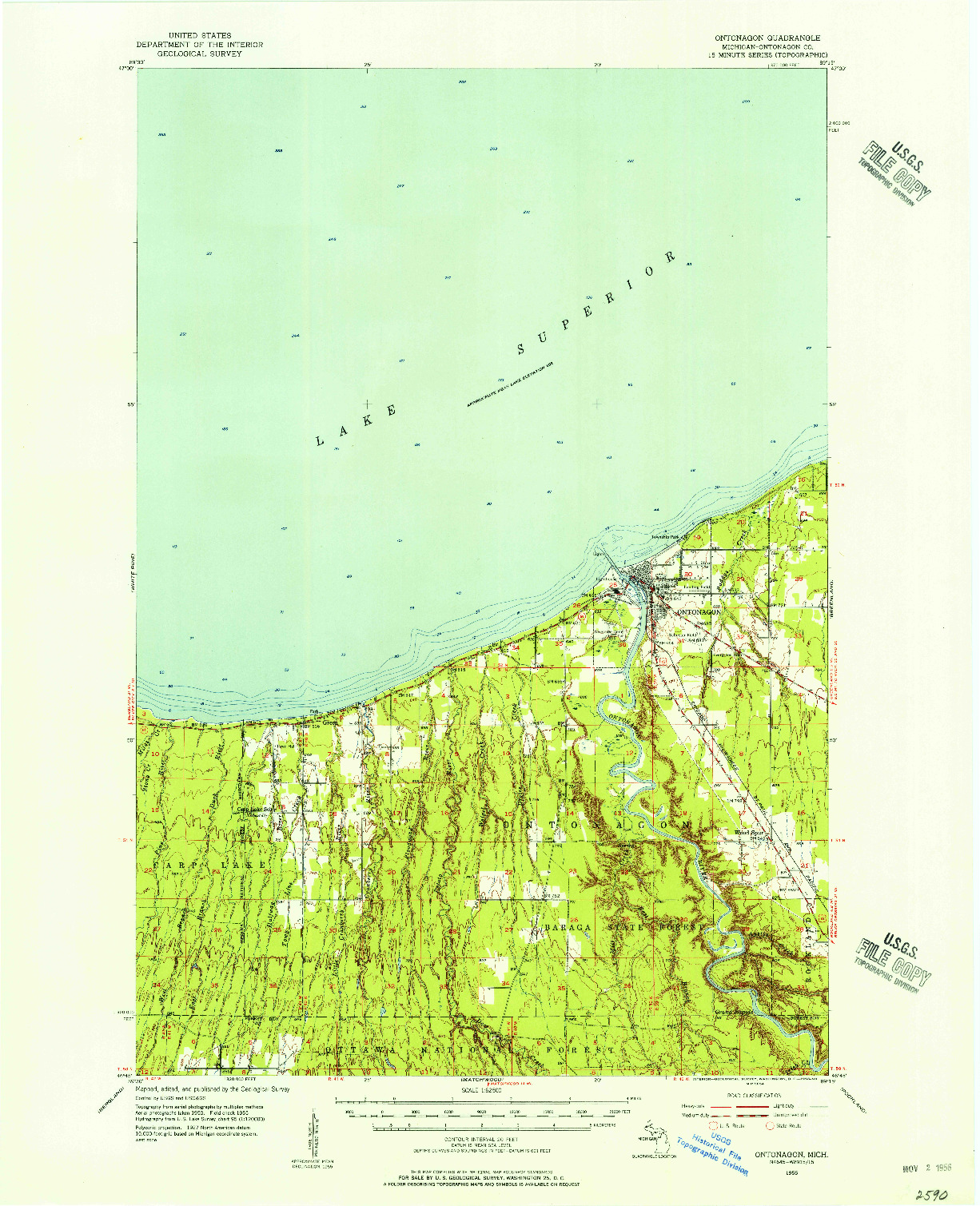 USGS 1:62500-SCALE QUADRANGLE FOR ONTONAGON, MI 1955