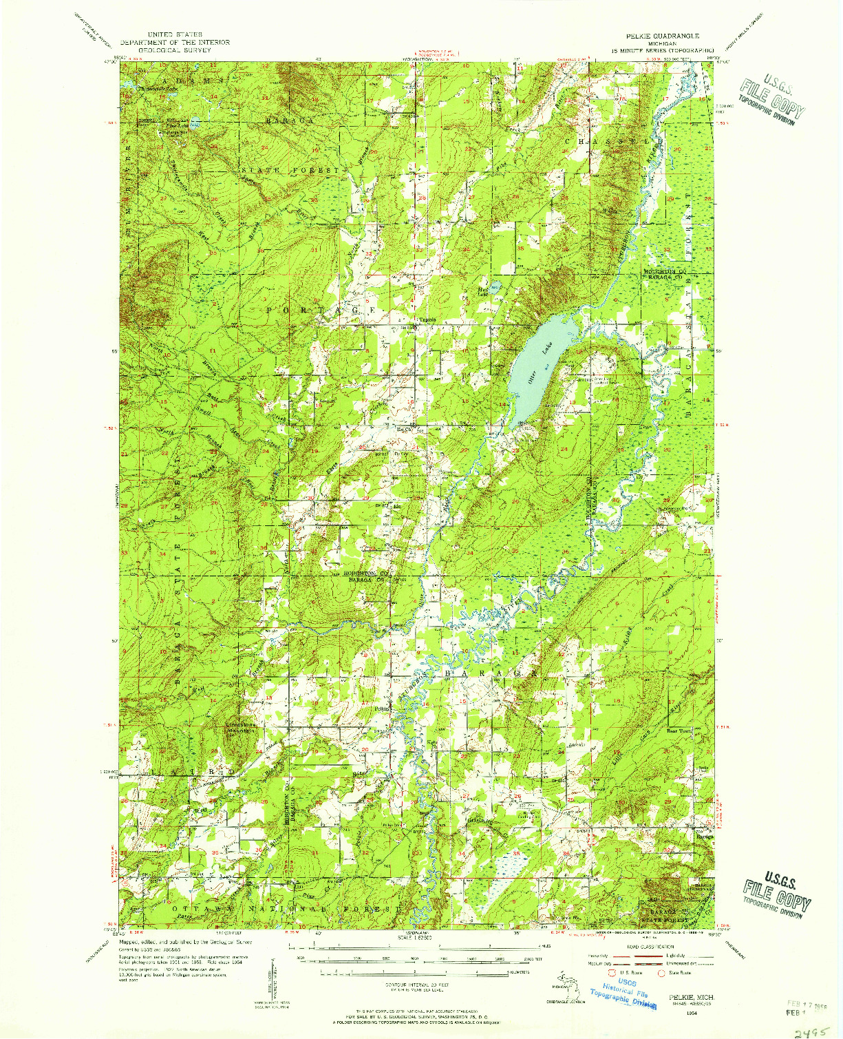 USGS 1:62500-SCALE QUADRANGLE FOR PELKIE, MI 1954