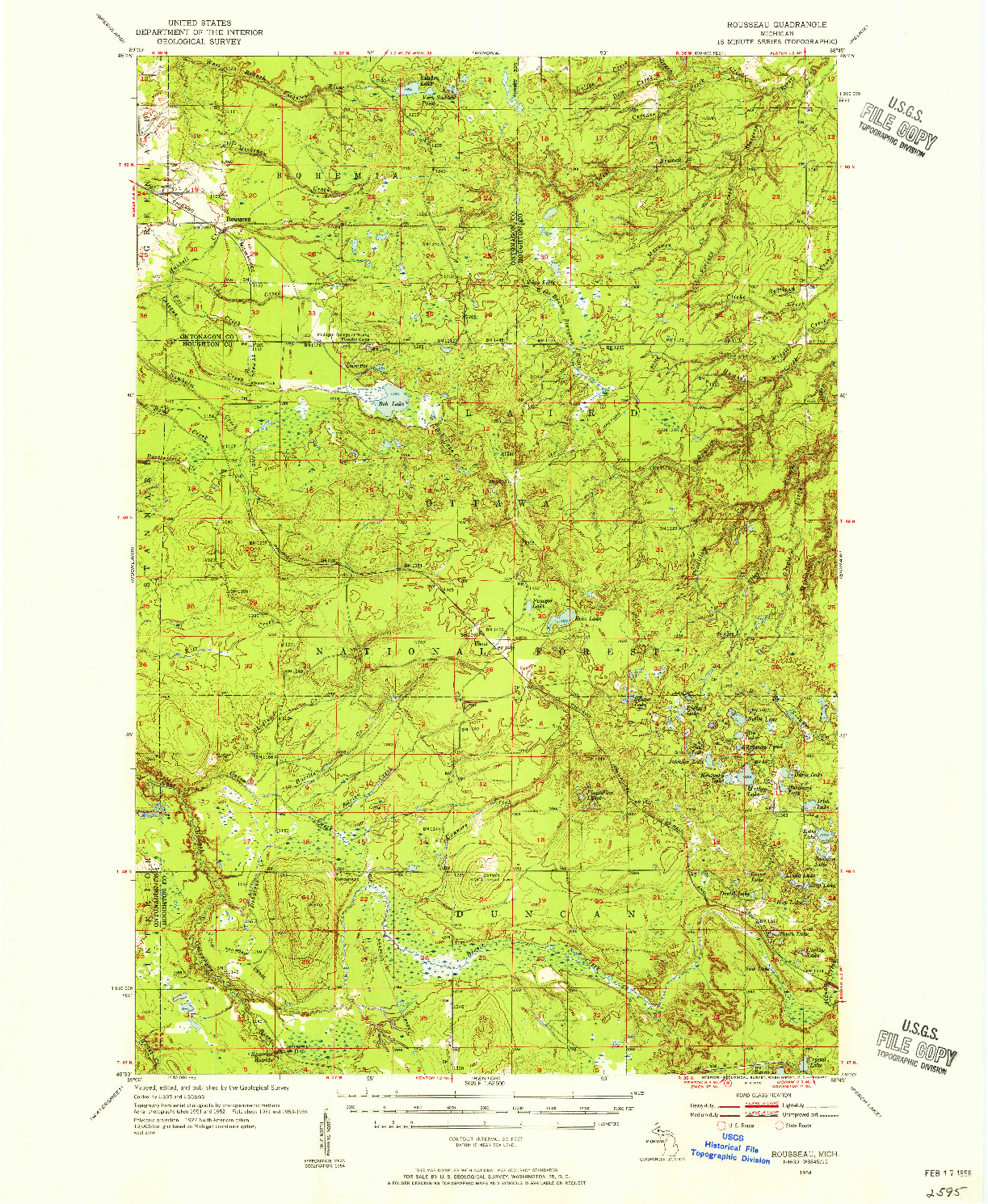 USGS 1:62500-SCALE QUADRANGLE FOR ROUSSEAU, MI 1954