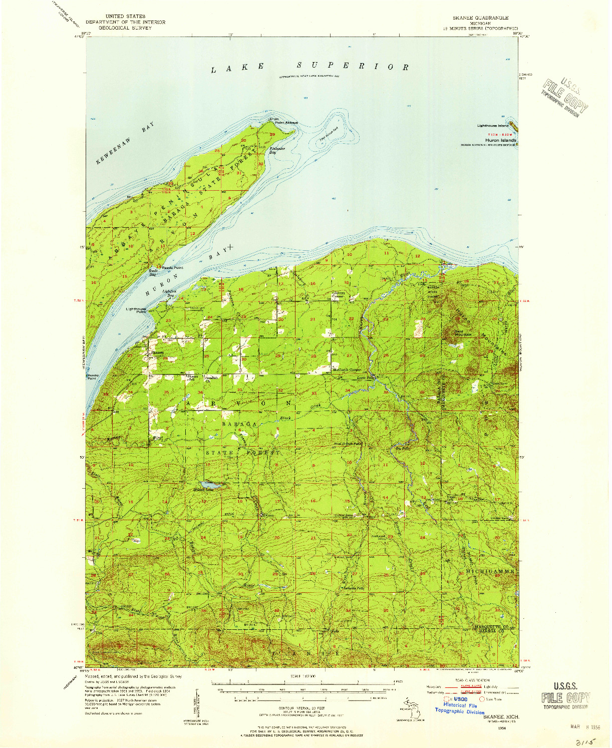 USGS 1:62500-SCALE QUADRANGLE FOR SKANEE, MI 1954