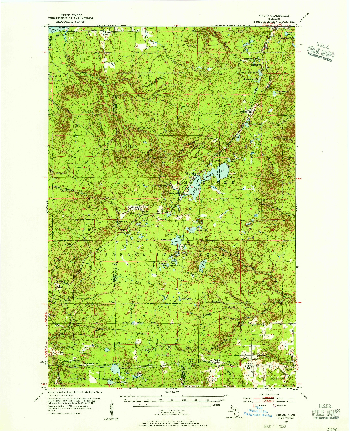 USGS 1:62500-SCALE QUADRANGLE FOR WINONA, MI 1954