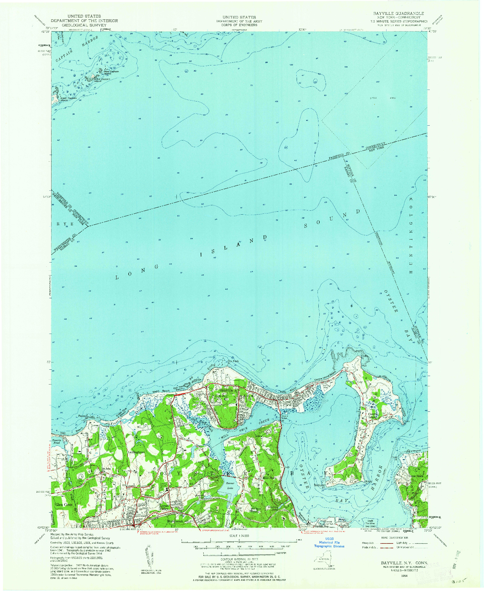 USGS 1:24000-SCALE QUADRANGLE FOR BAYVILLE, NY 1954
