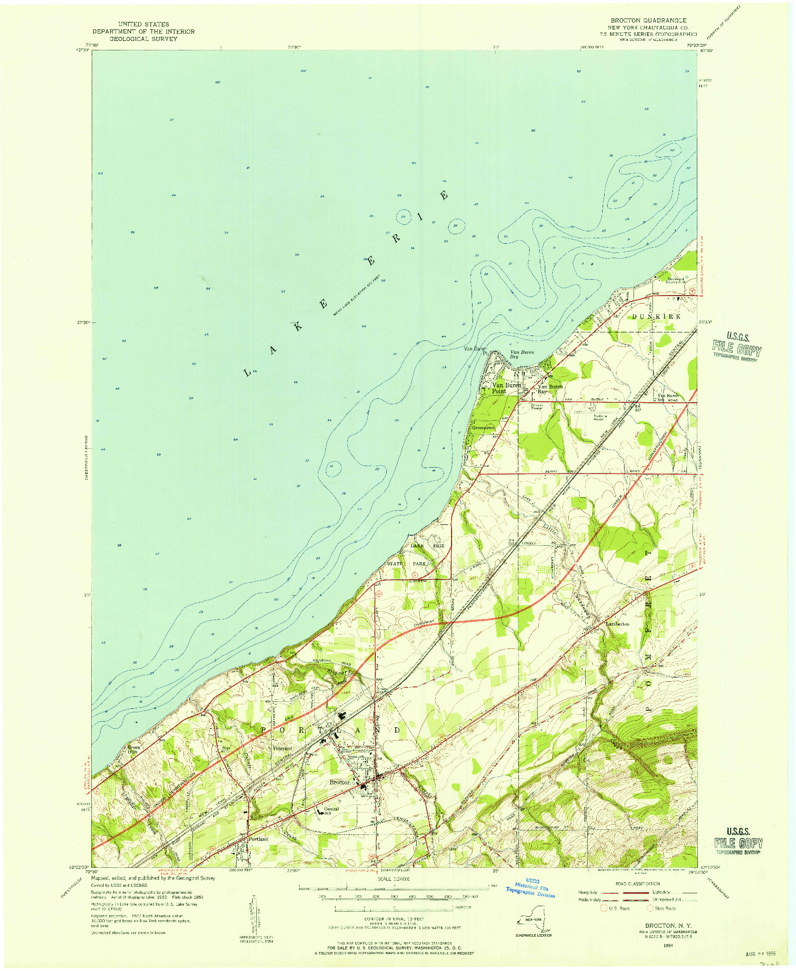 USGS 1:24000-SCALE QUADRANGLE FOR BROCTON, NY 1954