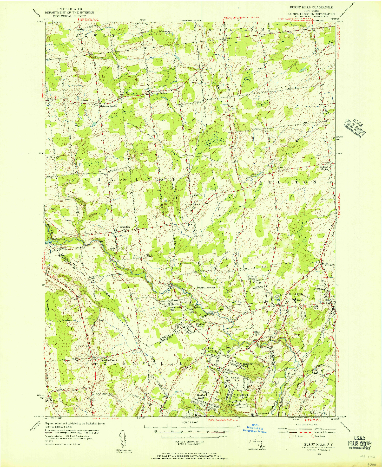 USGS 1:24000-SCALE QUADRANGLE FOR BURNT HILLS, NY 1954