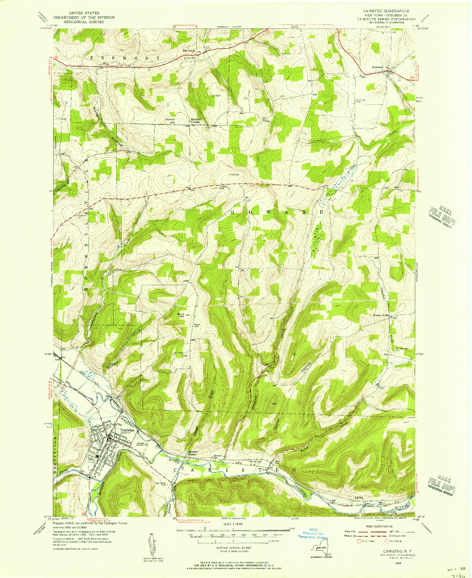 USGS 1:24000-SCALE QUADRANGLE FOR CANISTEO, NY 1954