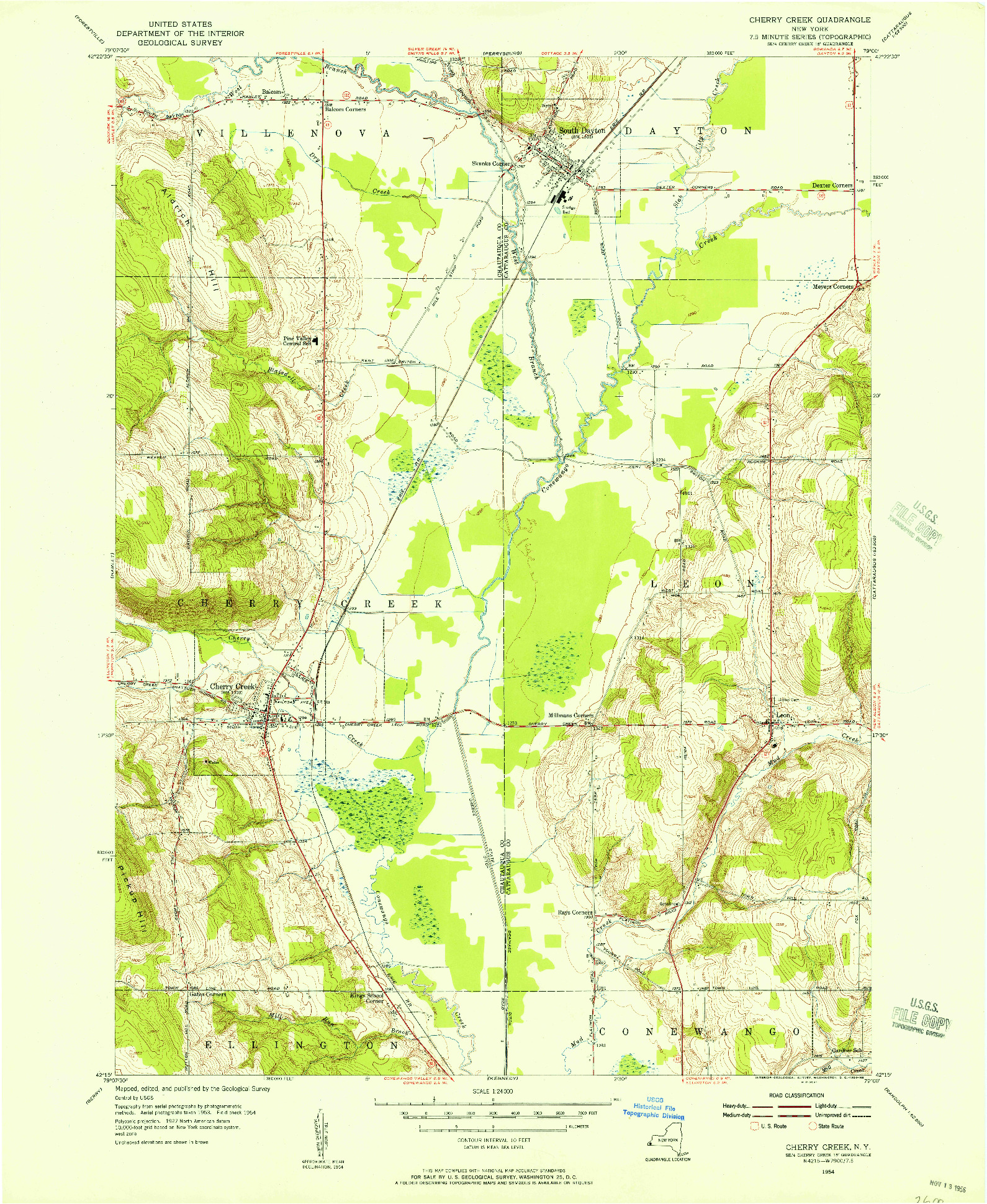 USGS 1:24000-SCALE QUADRANGLE FOR CHERRY CREEK, NY 1954