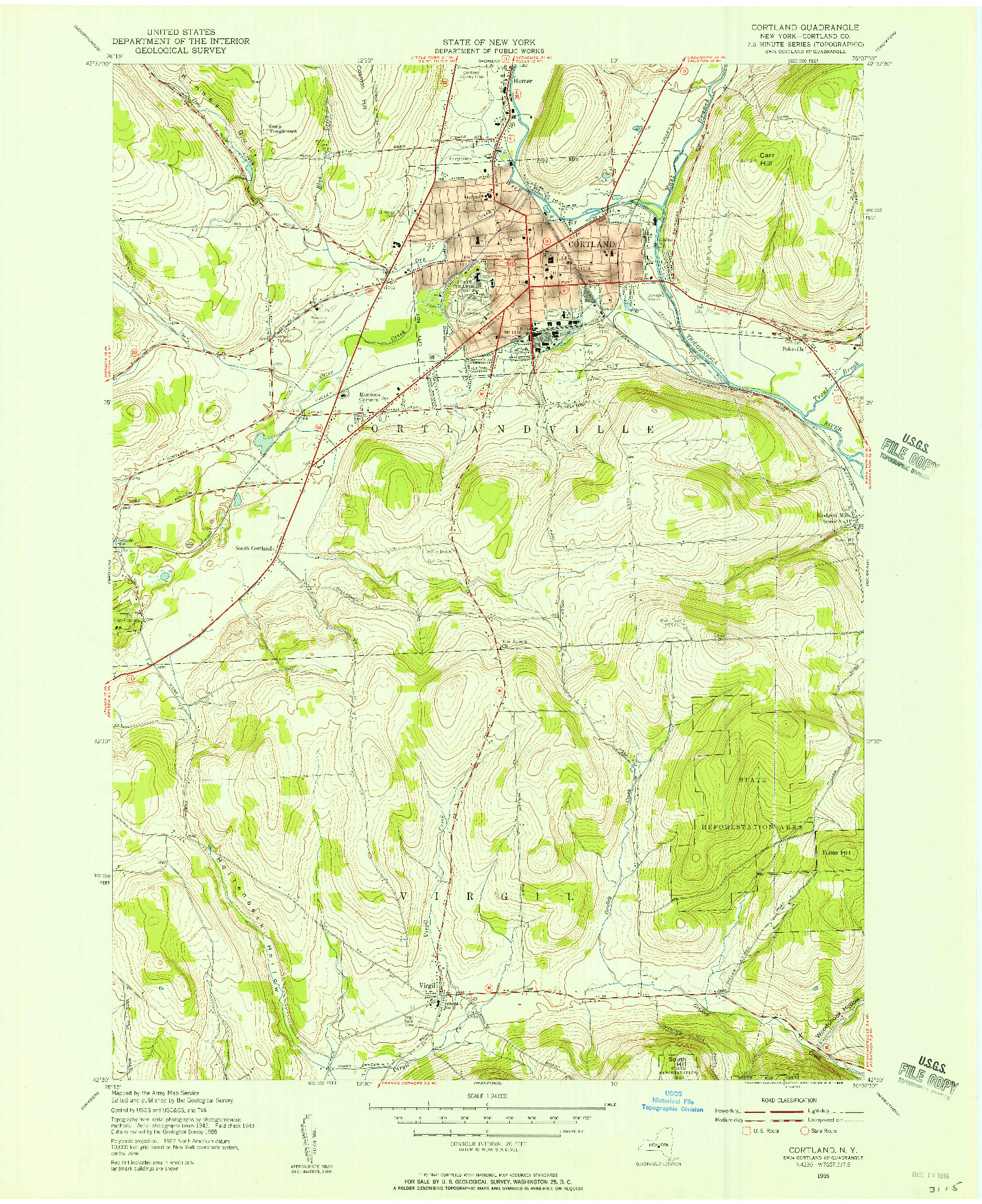 USGS 1:24000-SCALE QUADRANGLE FOR CORTLAND, NY 1955