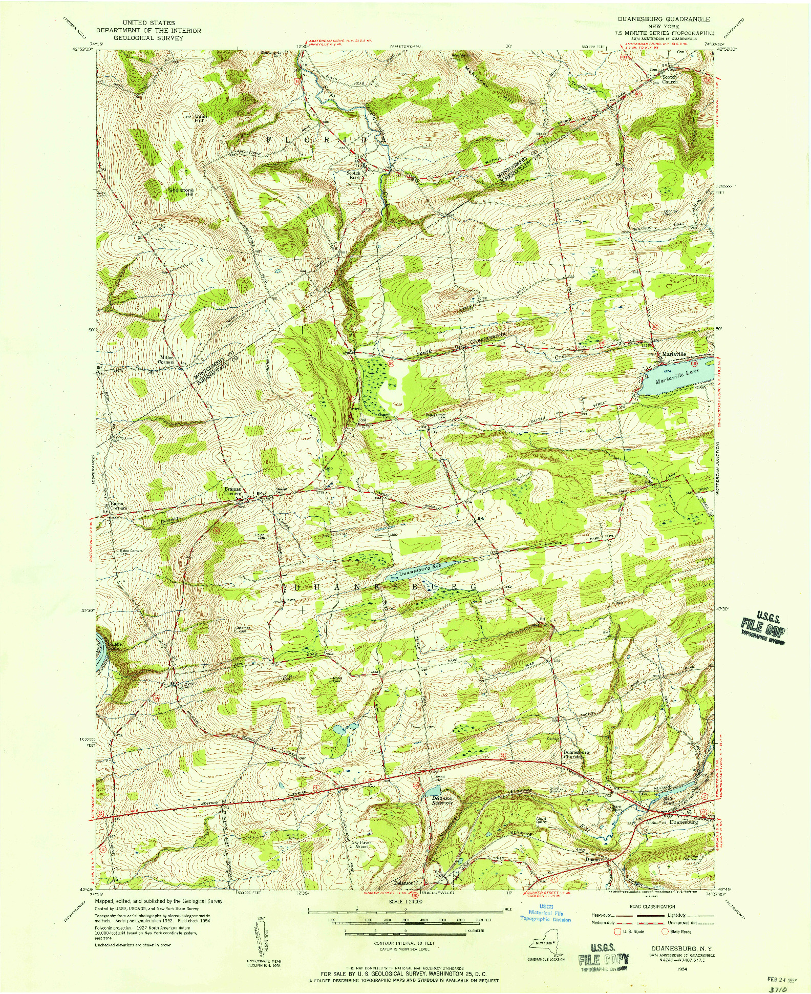 USGS 1:24000-SCALE QUADRANGLE FOR DUANESBURG, NY 1954