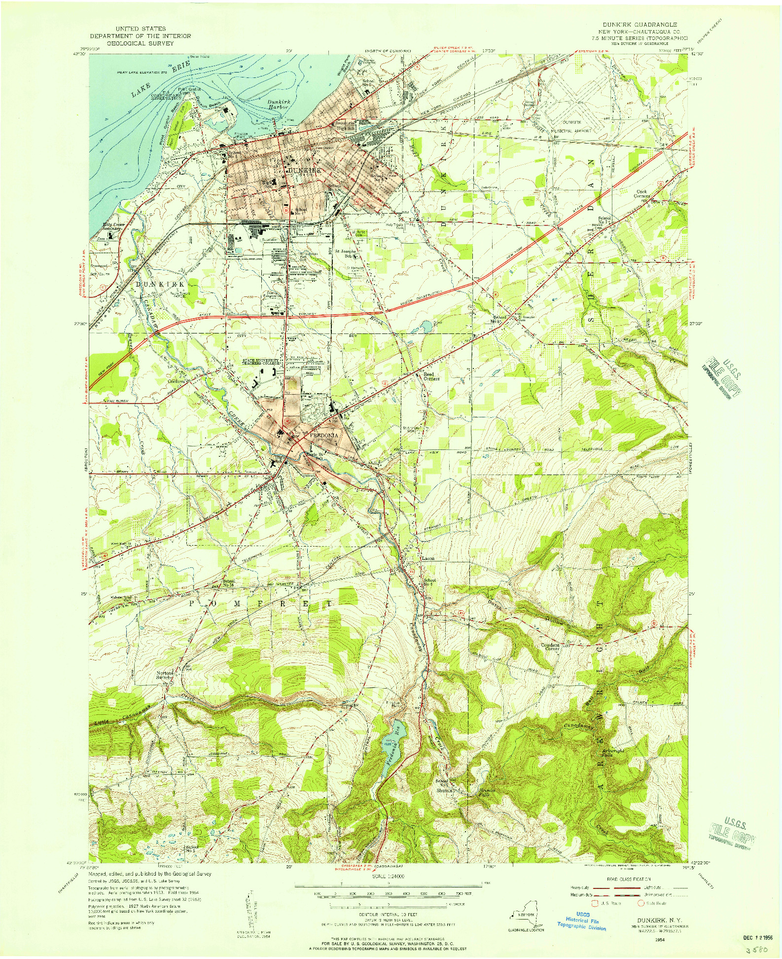 USGS 1:24000-SCALE QUADRANGLE FOR DUNKIRK, NY 1954