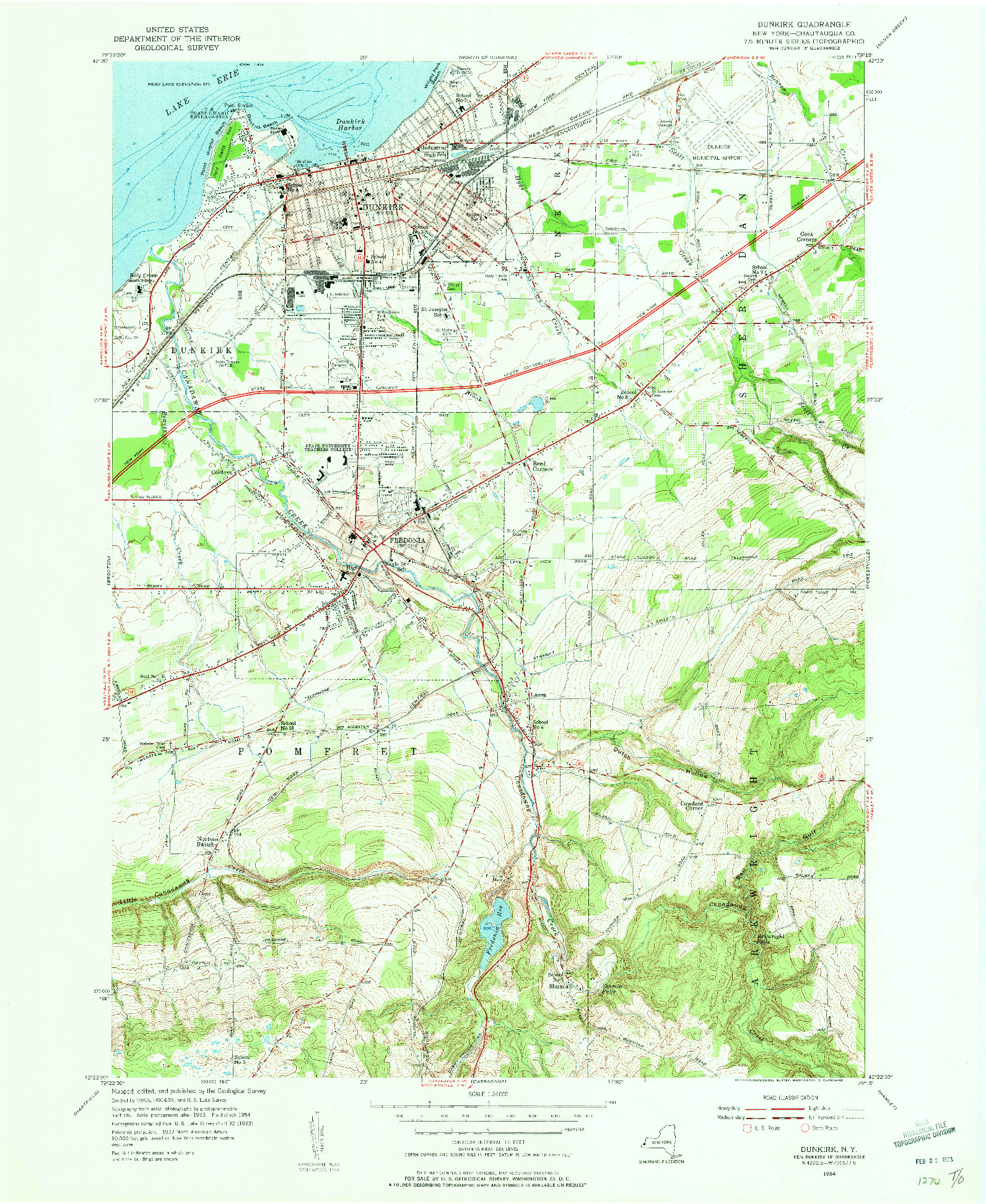 USGS 1:24000-SCALE QUADRANGLE FOR DUNKIRK, NY 1954
