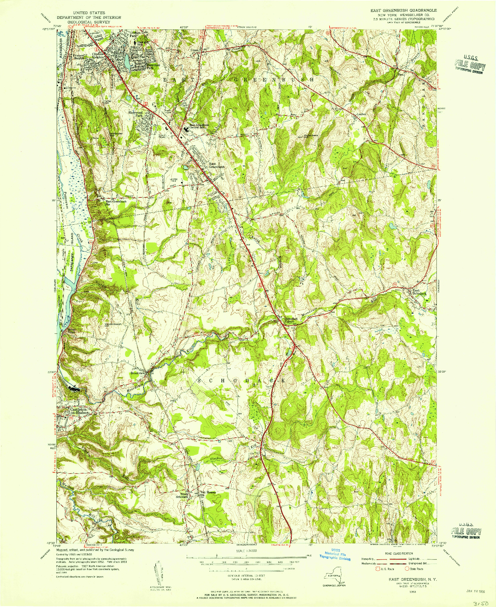 USGS 1:24000-SCALE QUADRANGLE FOR EAST GREENBUSH, NY 1953