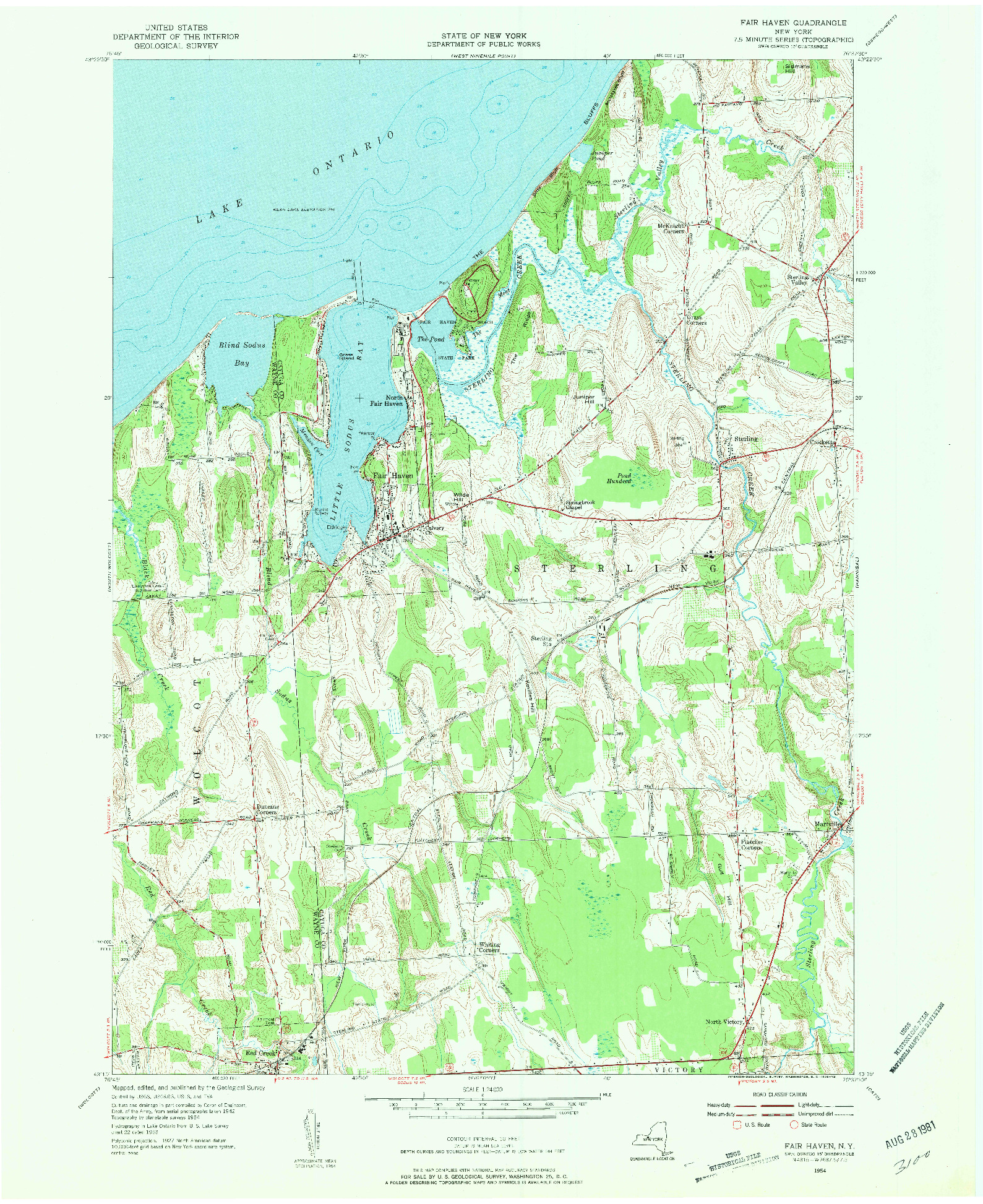 USGS 1:24000-SCALE QUADRANGLE FOR FAIR HAVEN, NY 1954