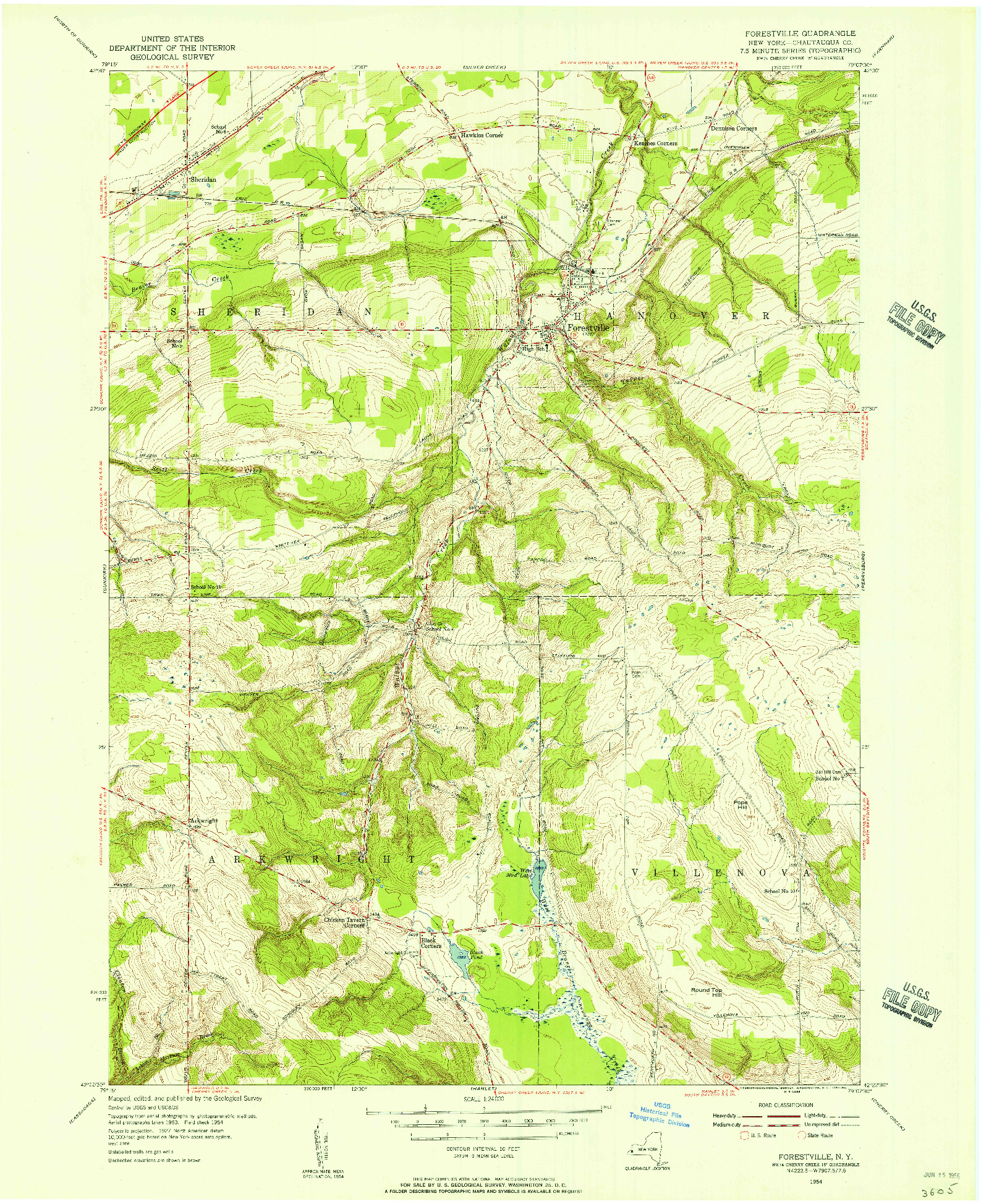 USGS 1:24000-SCALE QUADRANGLE FOR FORESTVILLE, NY 1954