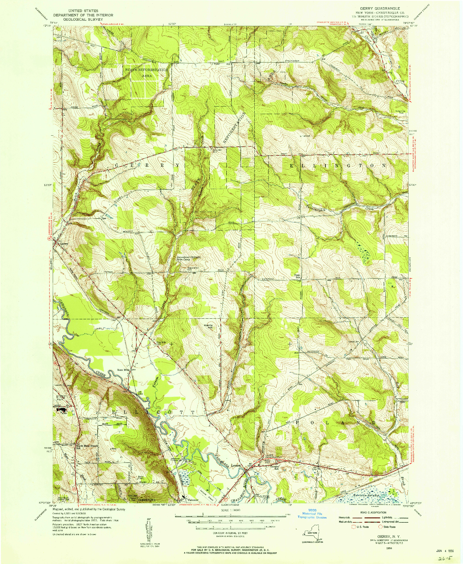 USGS 1:24000-SCALE QUADRANGLE FOR GERRY, NY 1954