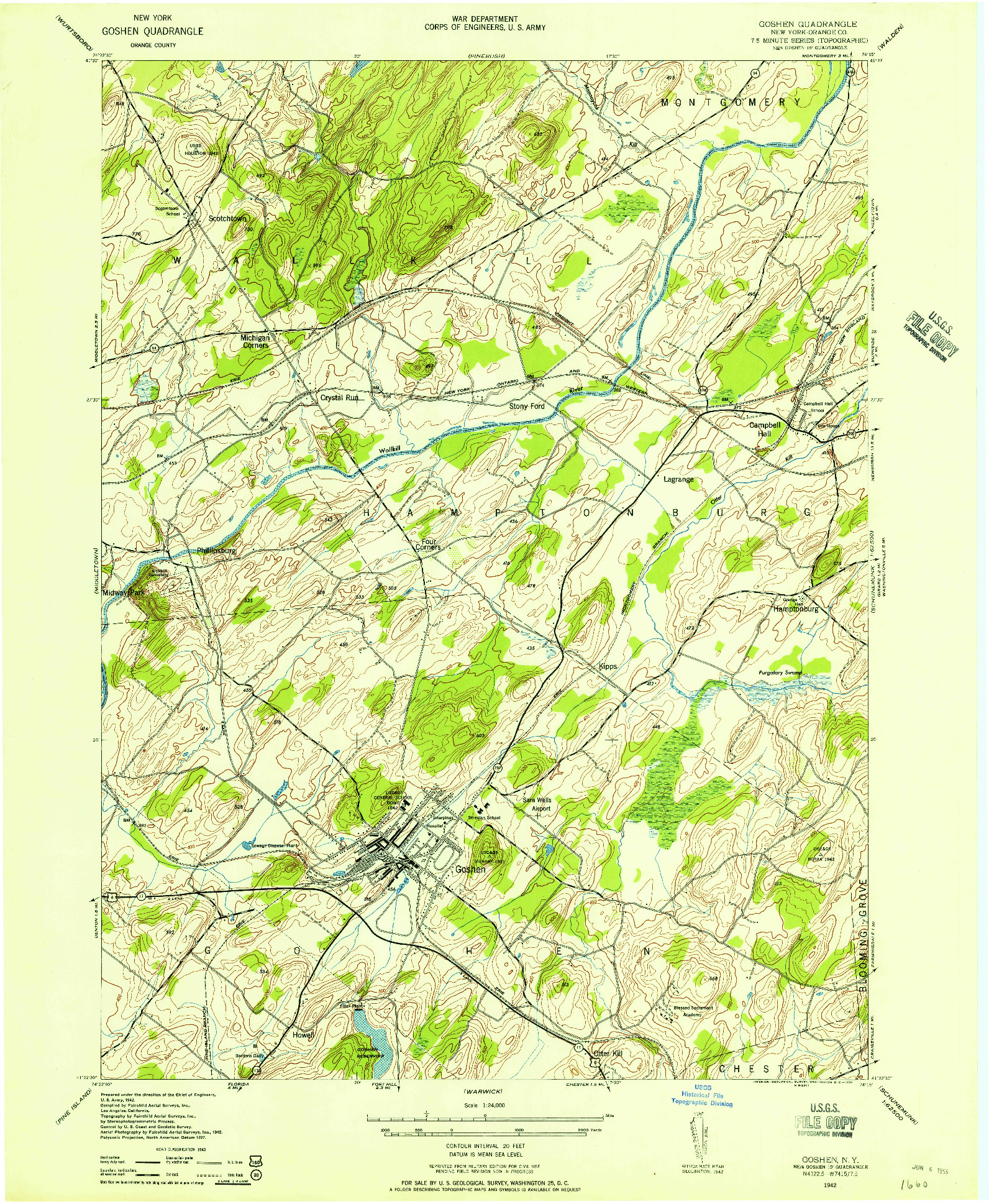 USGS 1:24000-SCALE QUADRANGLE FOR GOSHEN, NY 1942