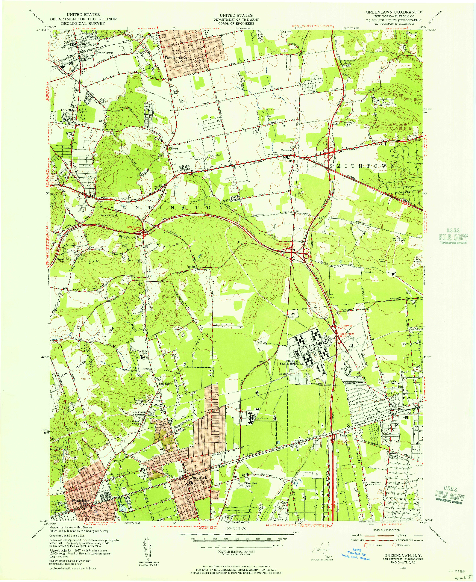 USGS 1:24000-SCALE QUADRANGLE FOR GREENLAWN, NY 1954