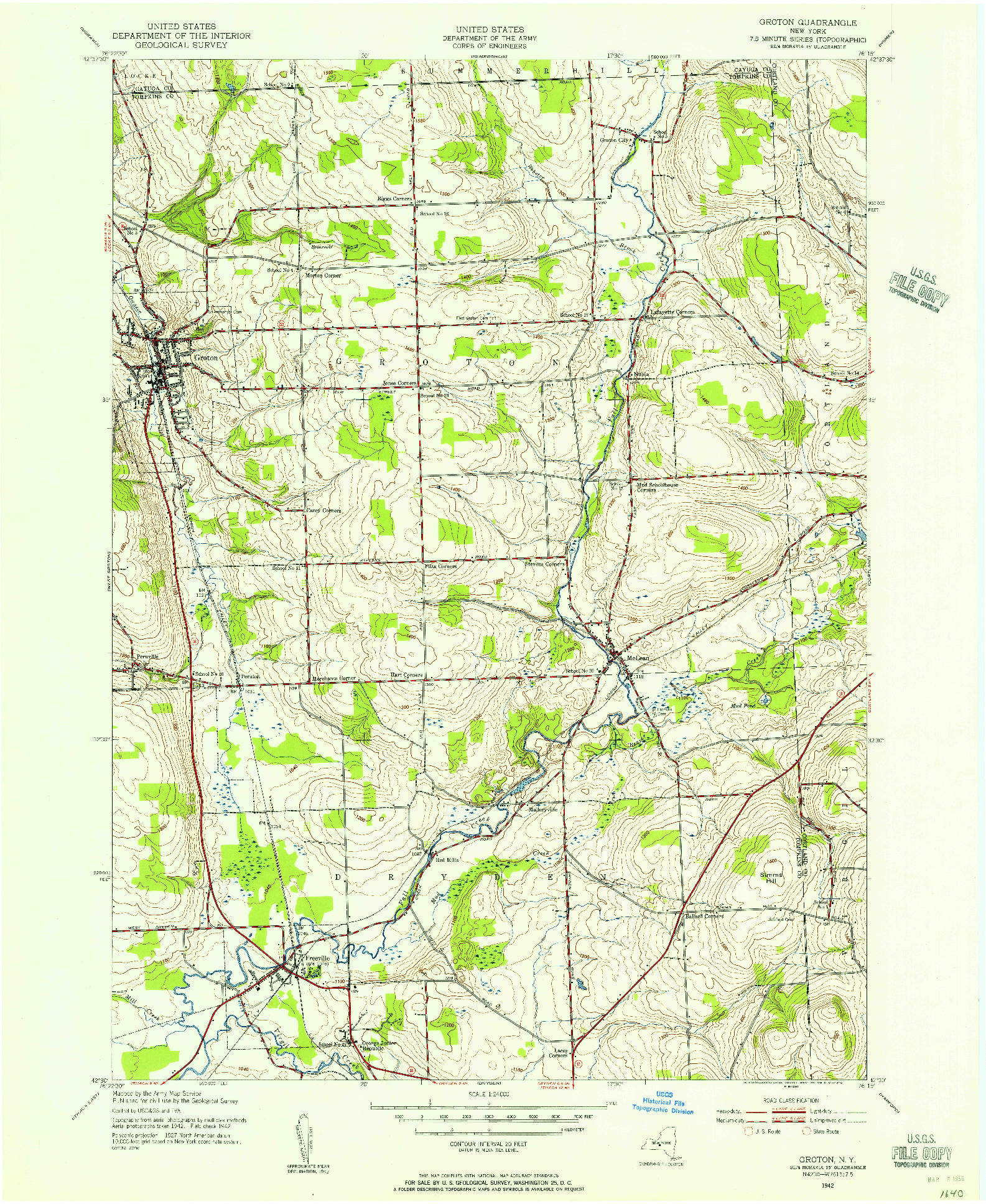 USGS 1:24000-SCALE QUADRANGLE FOR GROTON, NY 1942