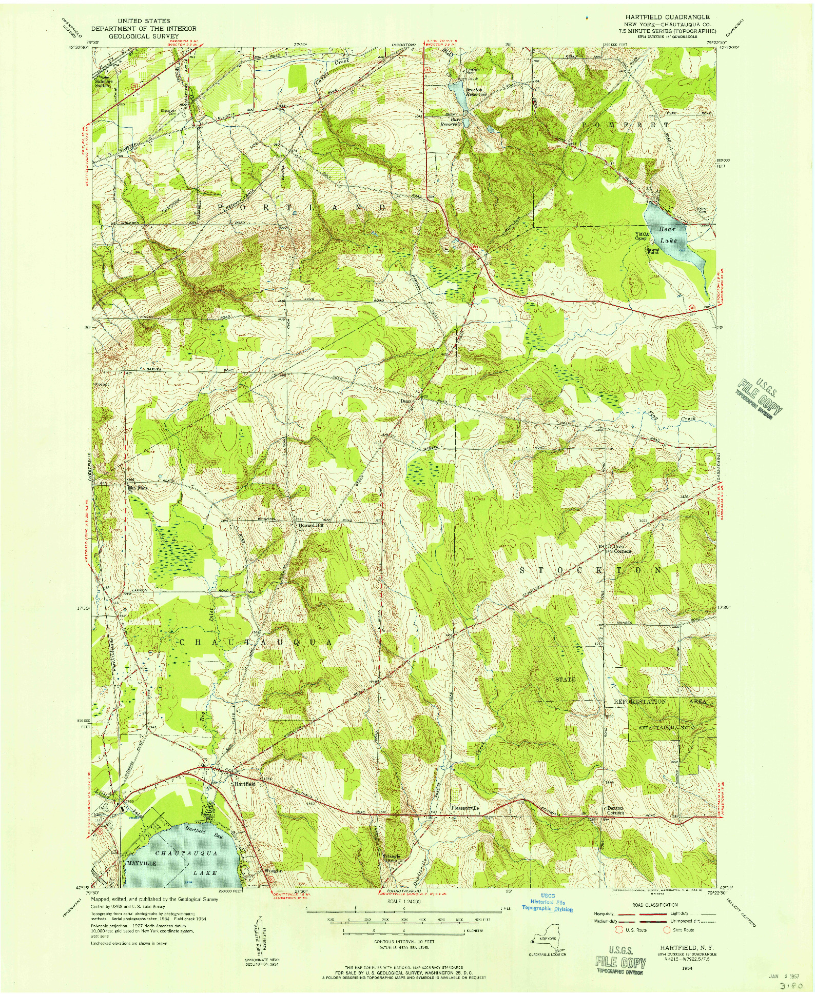USGS 1:24000-SCALE QUADRANGLE FOR HARTFIELD, NY 1954