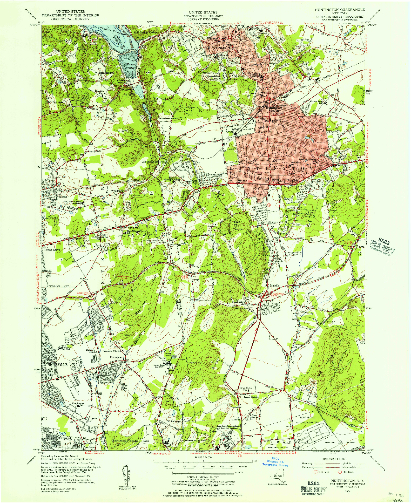 USGS 1:24000-SCALE QUADRANGLE FOR HUNTINGTON, NY 1954