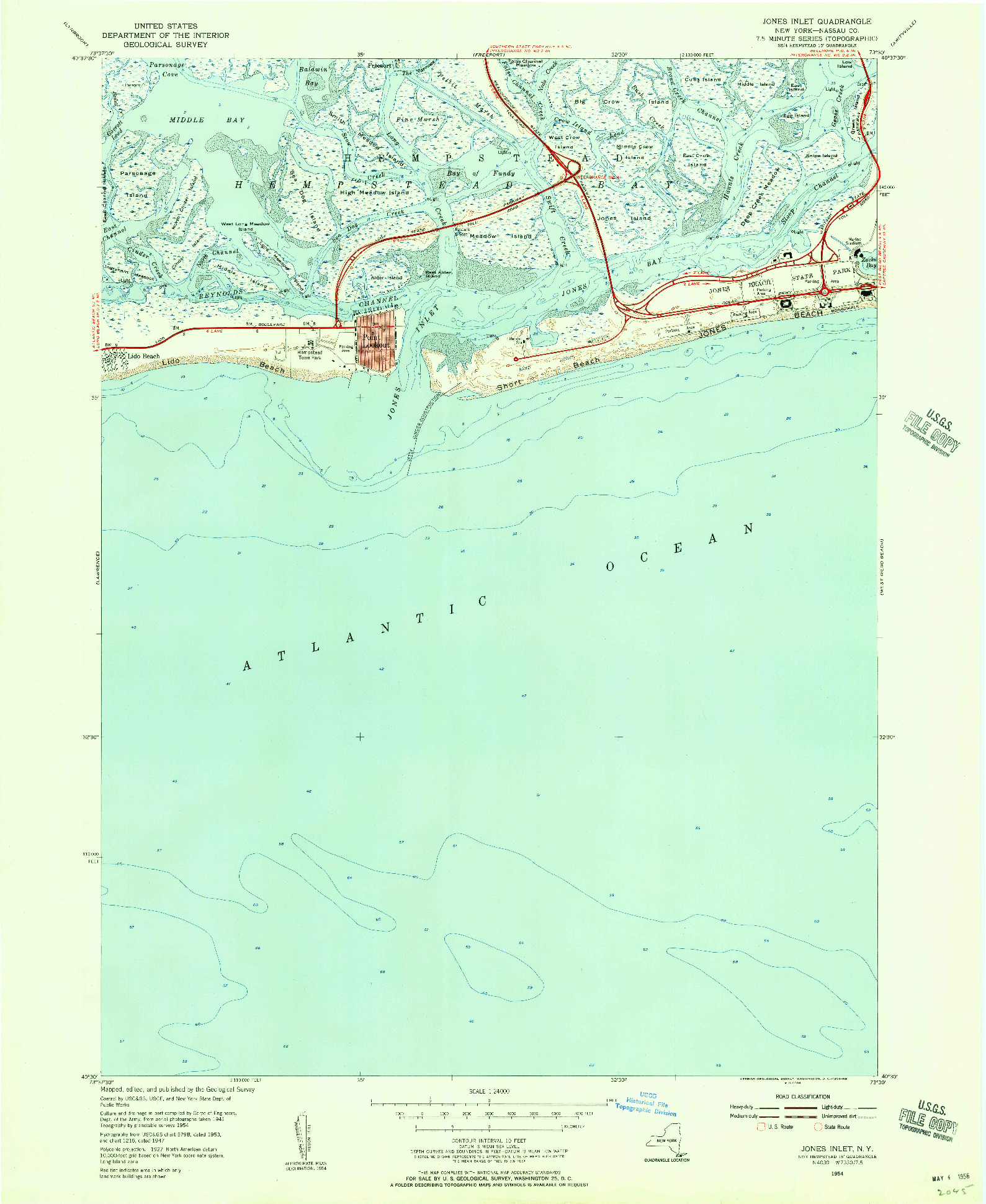 USGS 1:24000-SCALE QUADRANGLE FOR JONES INLET, NY 1954
