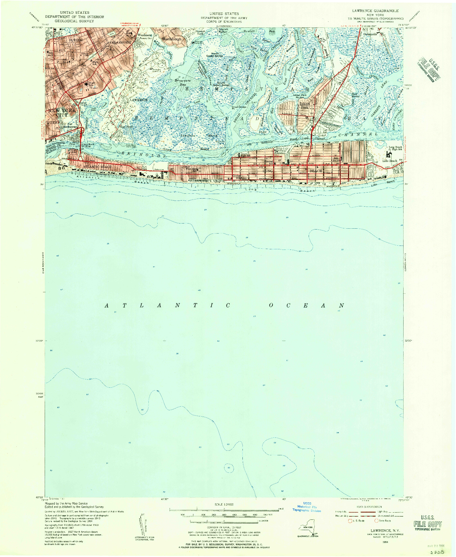 USGS 1:24000-SCALE QUADRANGLE FOR LAWRENCE, NY 1954