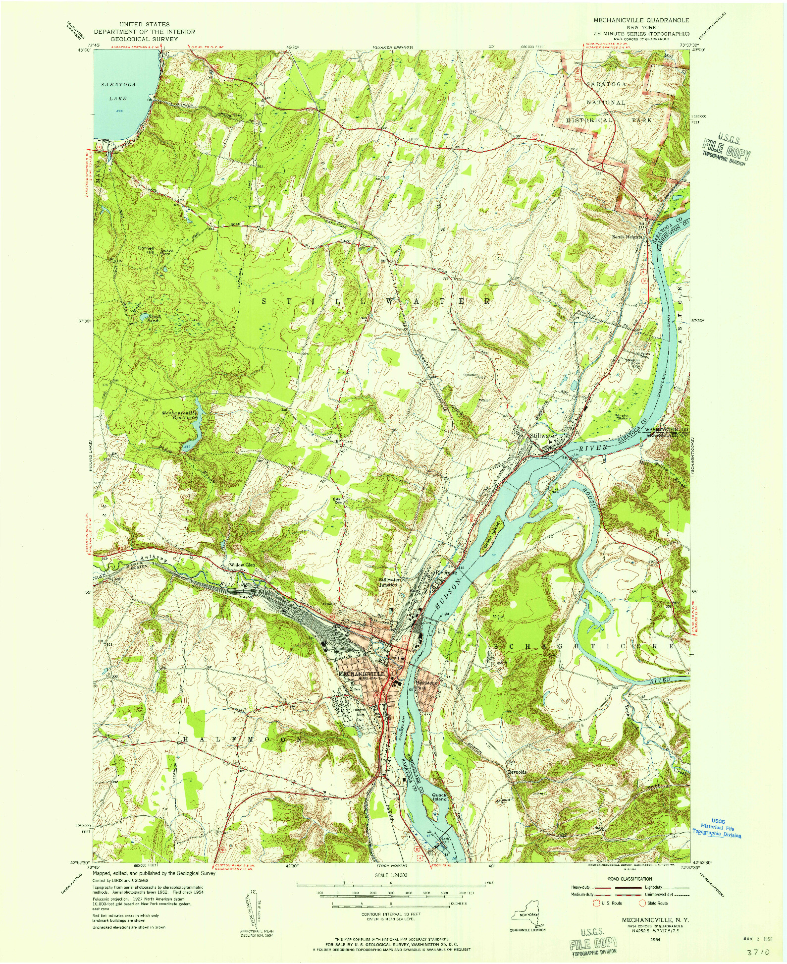 USGS 1:24000-SCALE QUADRANGLE FOR MECHANICVILLE, NY 1954