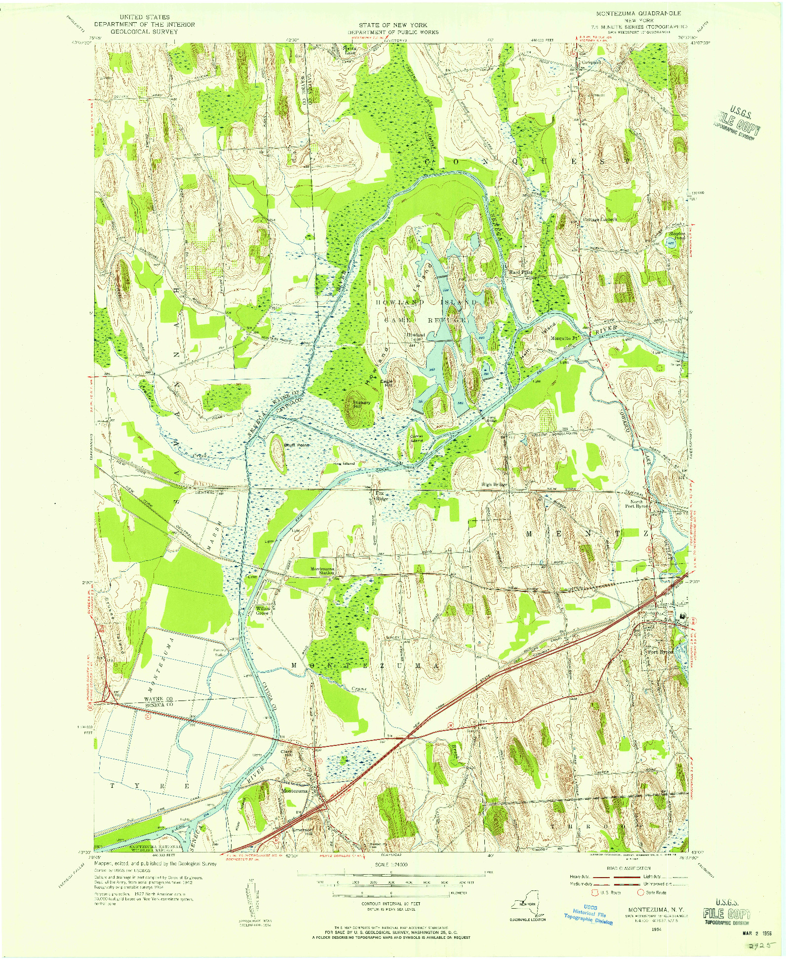 USGS 1:24000-SCALE QUADRANGLE FOR MONTEZUMA, NY 1954