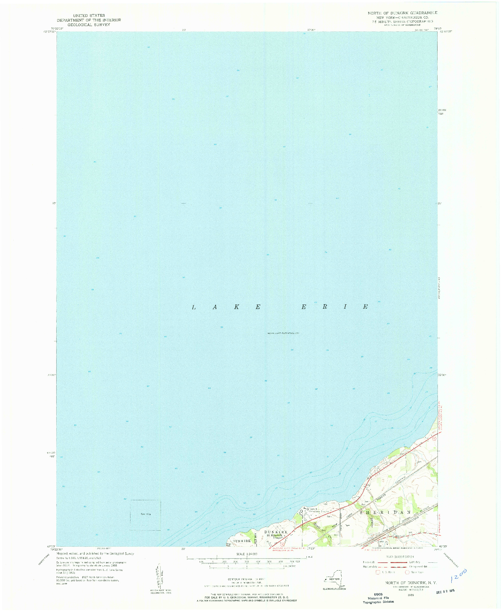 USGS 1:24000-SCALE QUADRANGLE FOR NORTH OF DUNKIRK, NY 1955