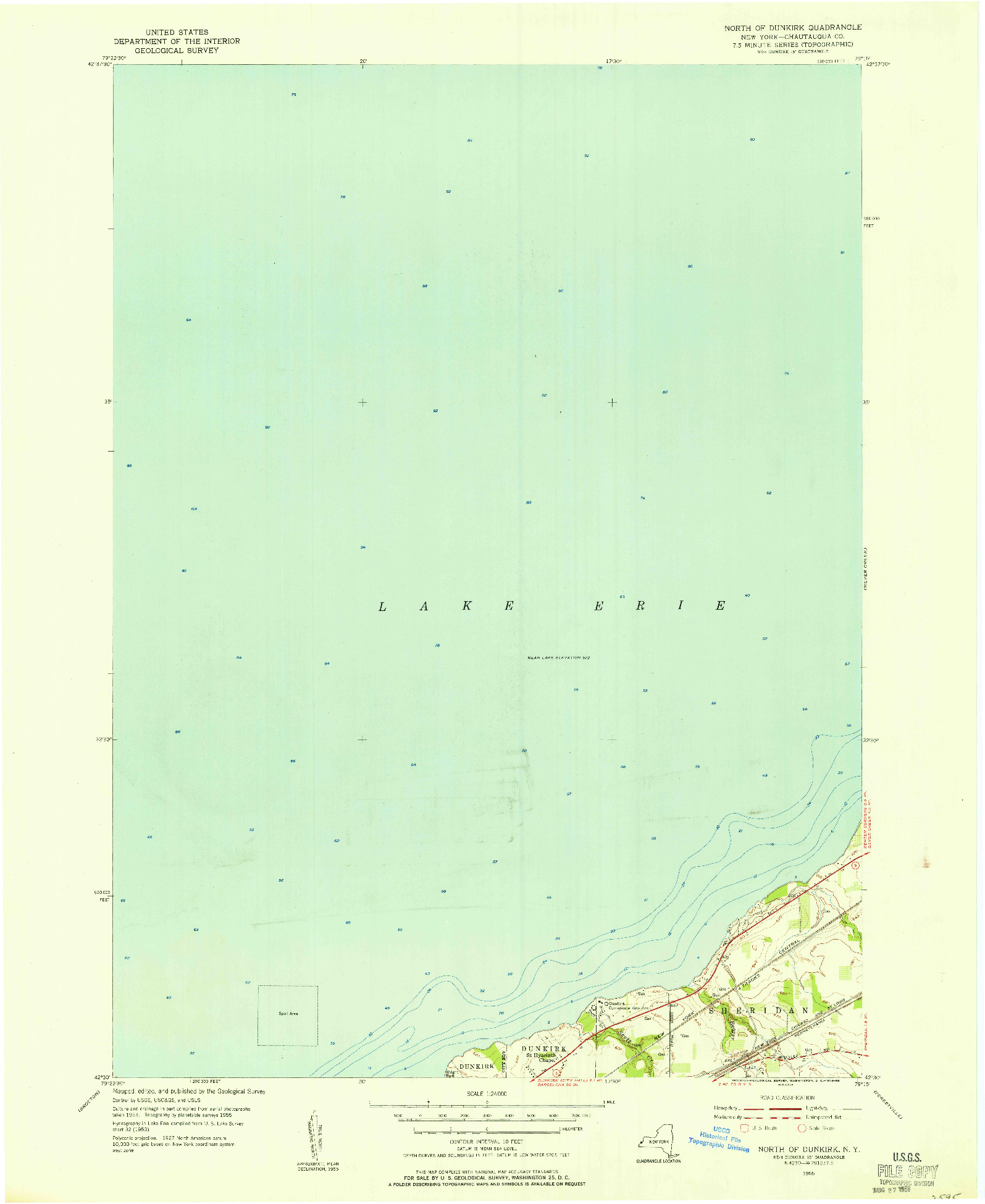 USGS 1:24000-SCALE QUADRANGLE FOR NORTH OF DUNKIRK, NY 1955