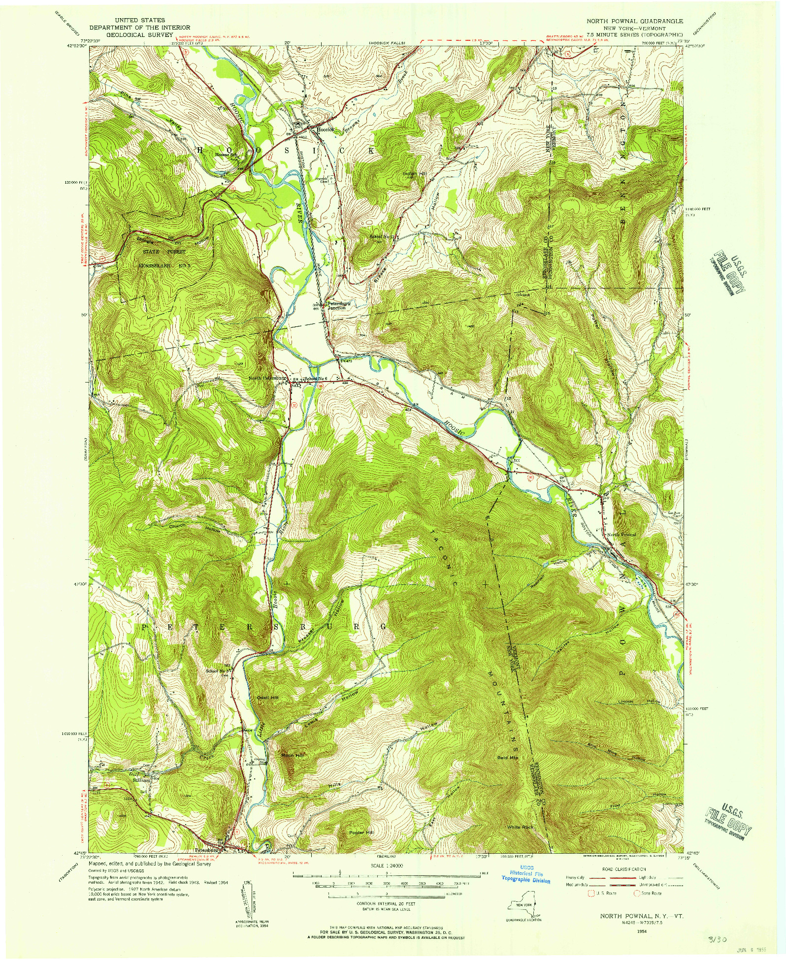 USGS 1:24000-SCALE QUADRANGLE FOR NORTH POWNAL, NY 1954