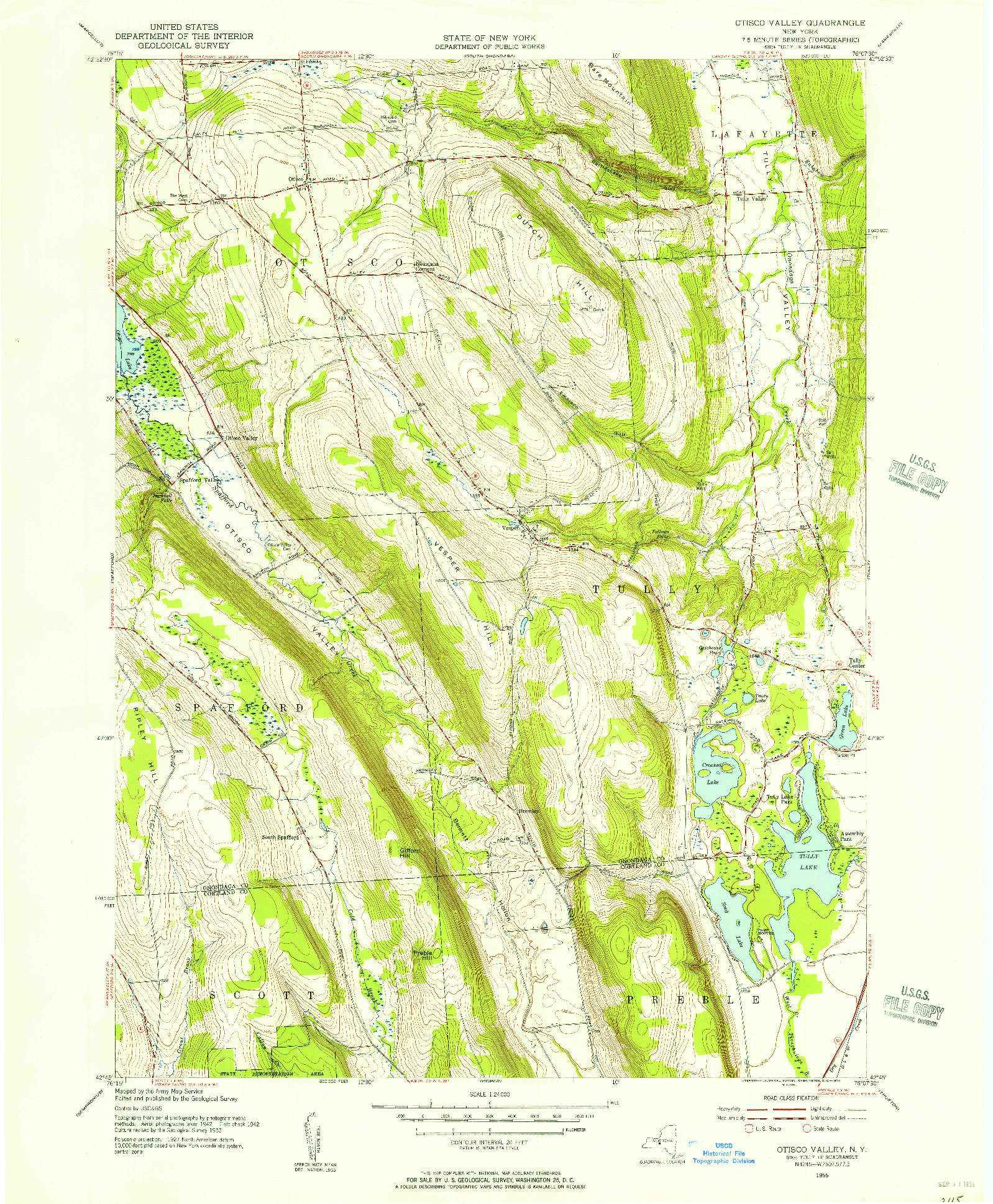 USGS 1:24000-SCALE QUADRANGLE FOR OTISCO VALLEY, NY 1955