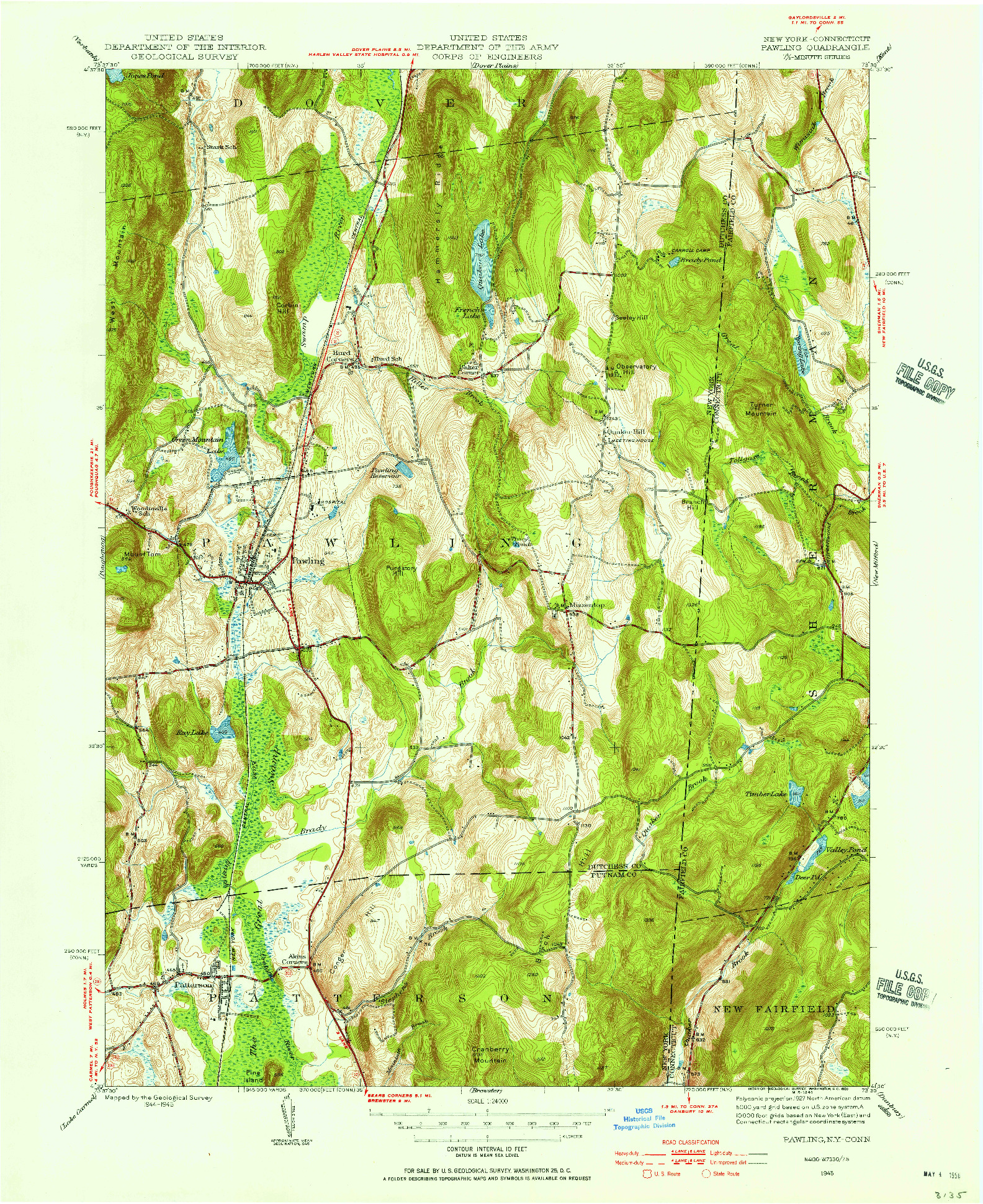 USGS 1:24000-SCALE QUADRANGLE FOR PAWLING, NY 1945