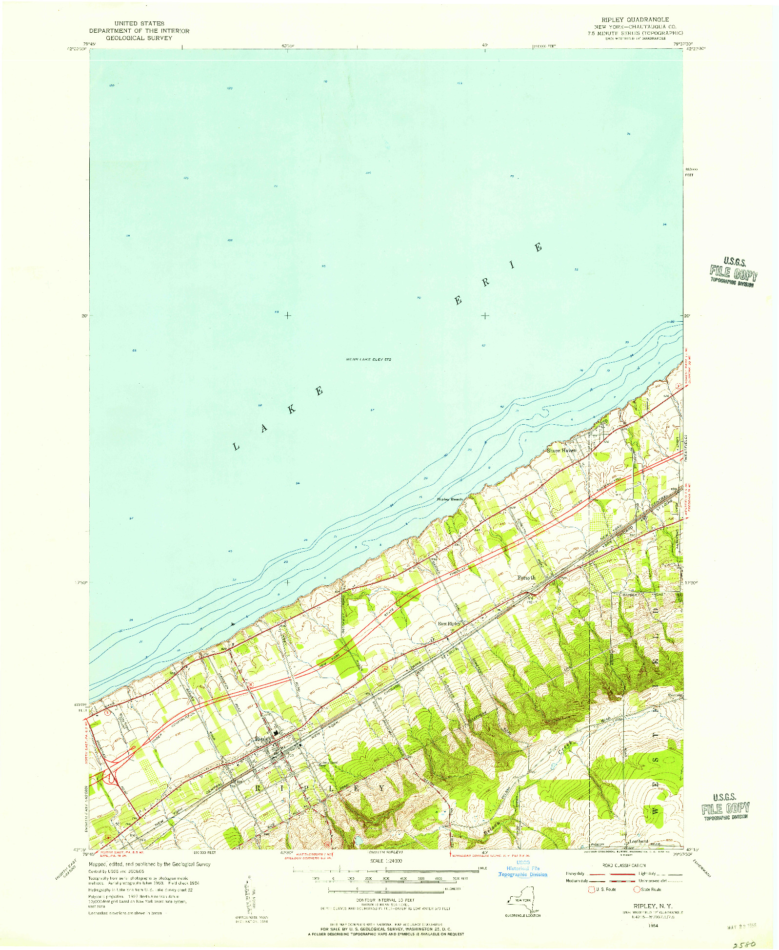 USGS 1:24000-SCALE QUADRANGLE FOR RIPLEY, NY 1954